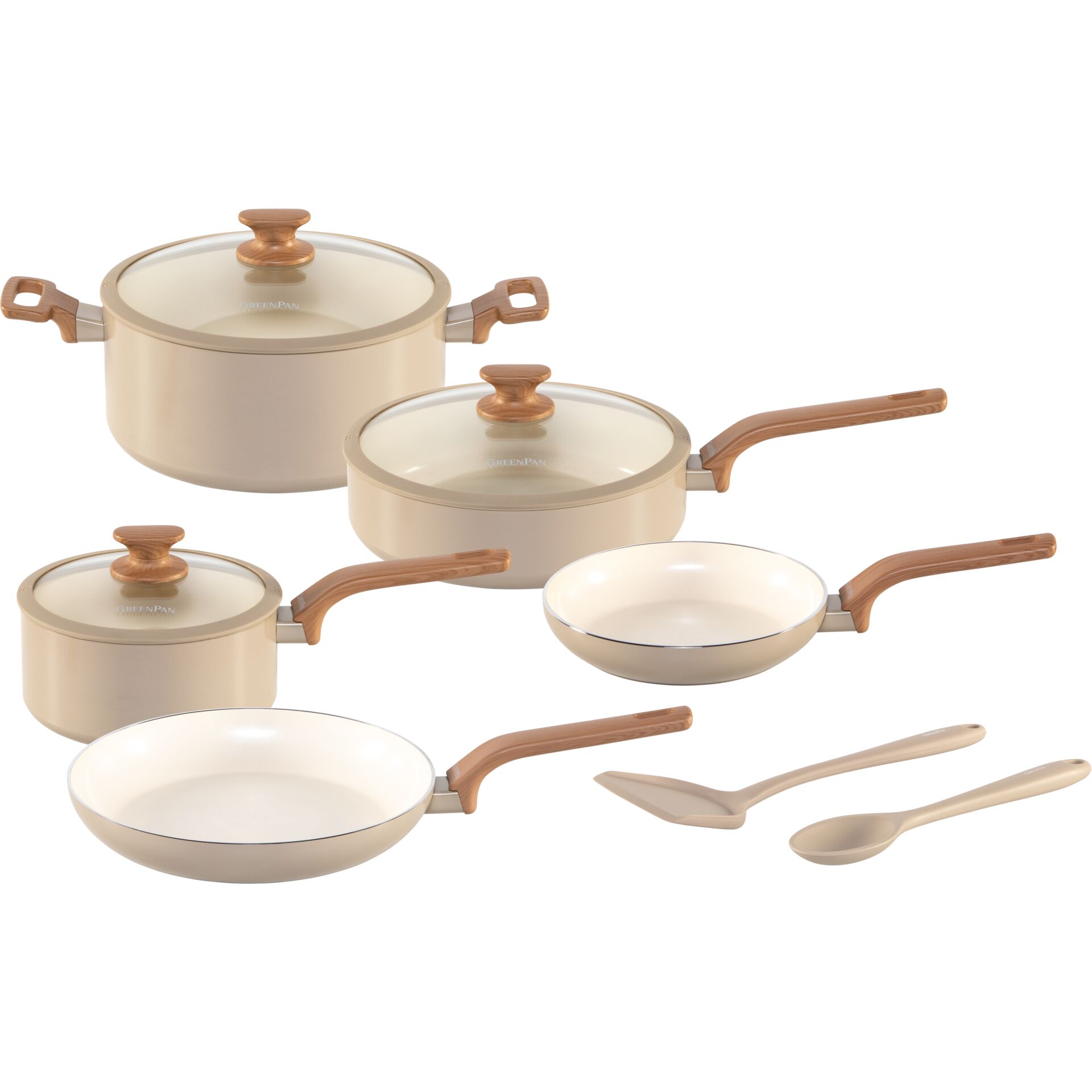 Kochtopf-Set, Pfannen-Set, Tiegel, Antihaft, Beige/Taupe