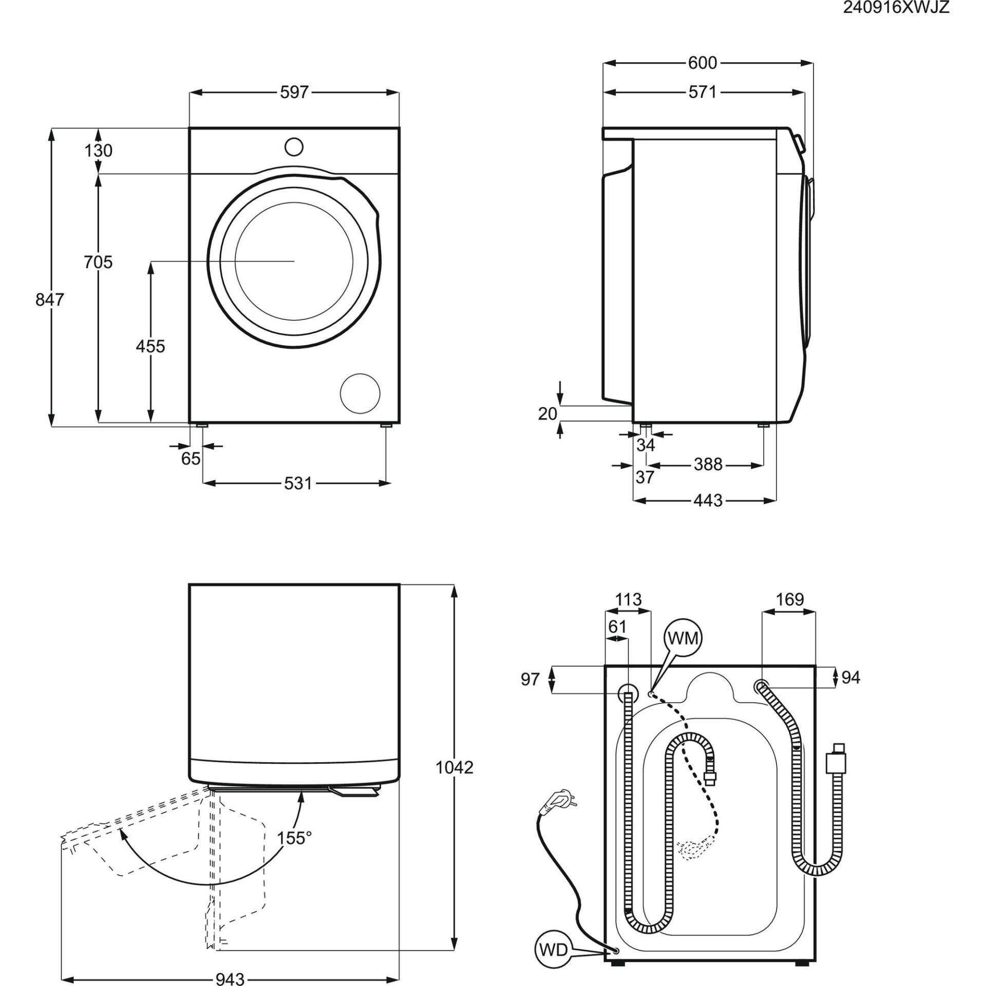 Waschmaschine, Kompakt, Frontlader, Silber/Weiß, Kreis-Trommel