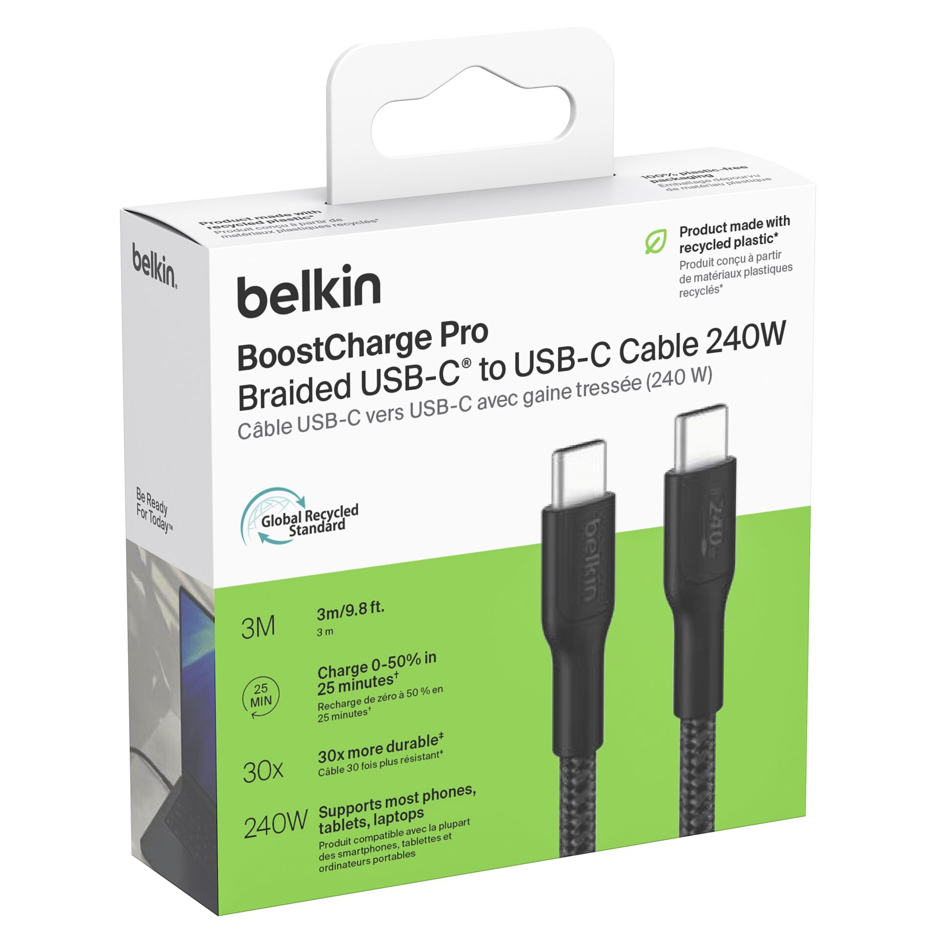 Belkin USB-C/USB-c Kabel 240W 3m  geflochten, schwarz CAB025hq3MBK