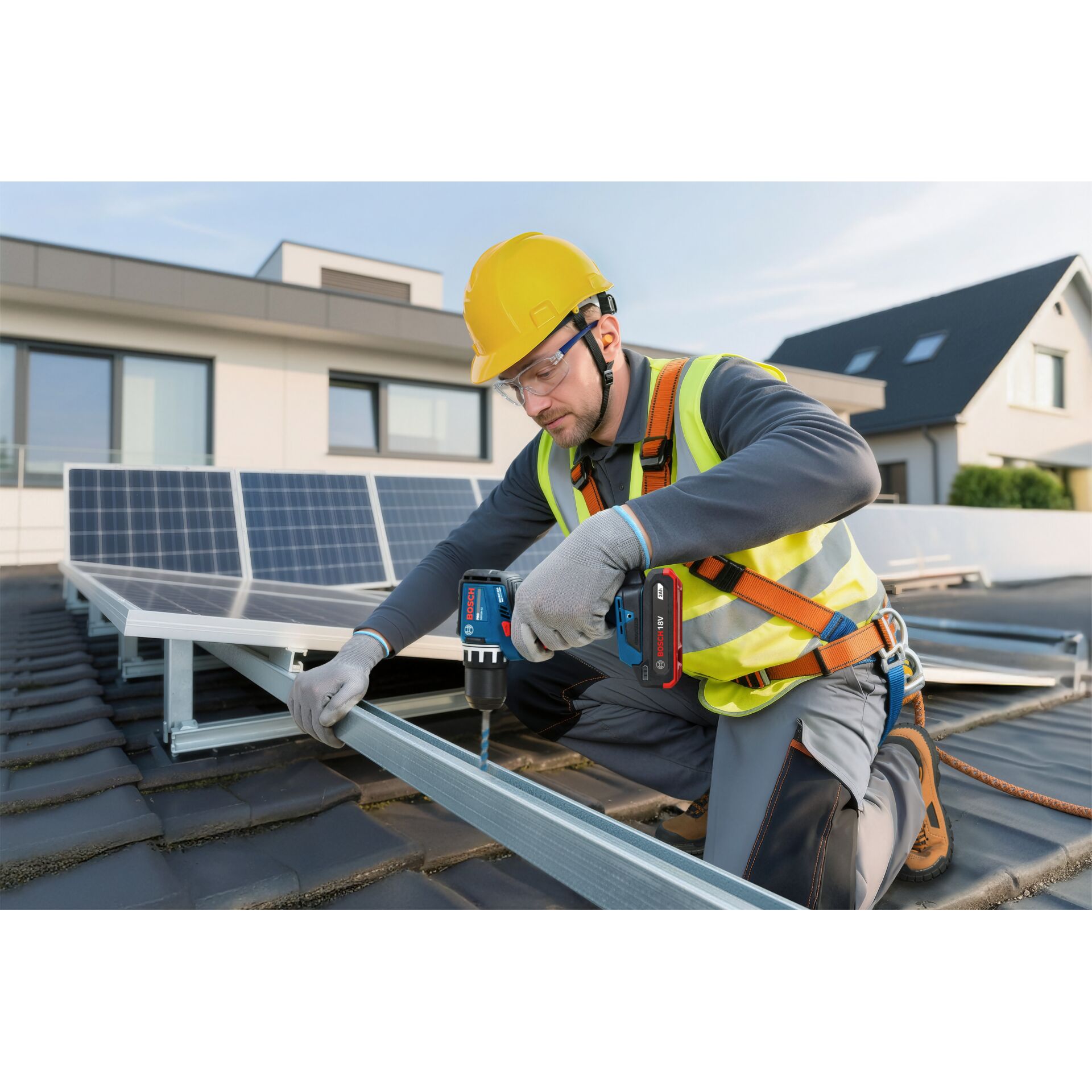 Solarmodule, Dachanbau, Solarpanel, Arbeiter, Werkzeug