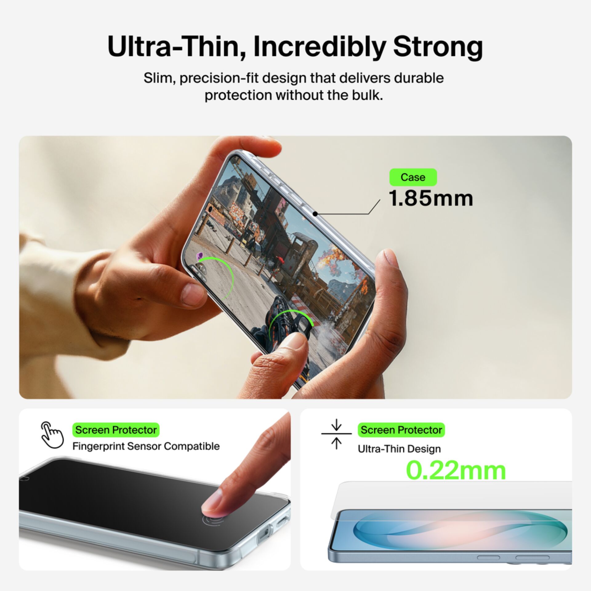 Ultraslim, Case, 1.85mm, Screen Protector, Fingerprint Sensor Compatible