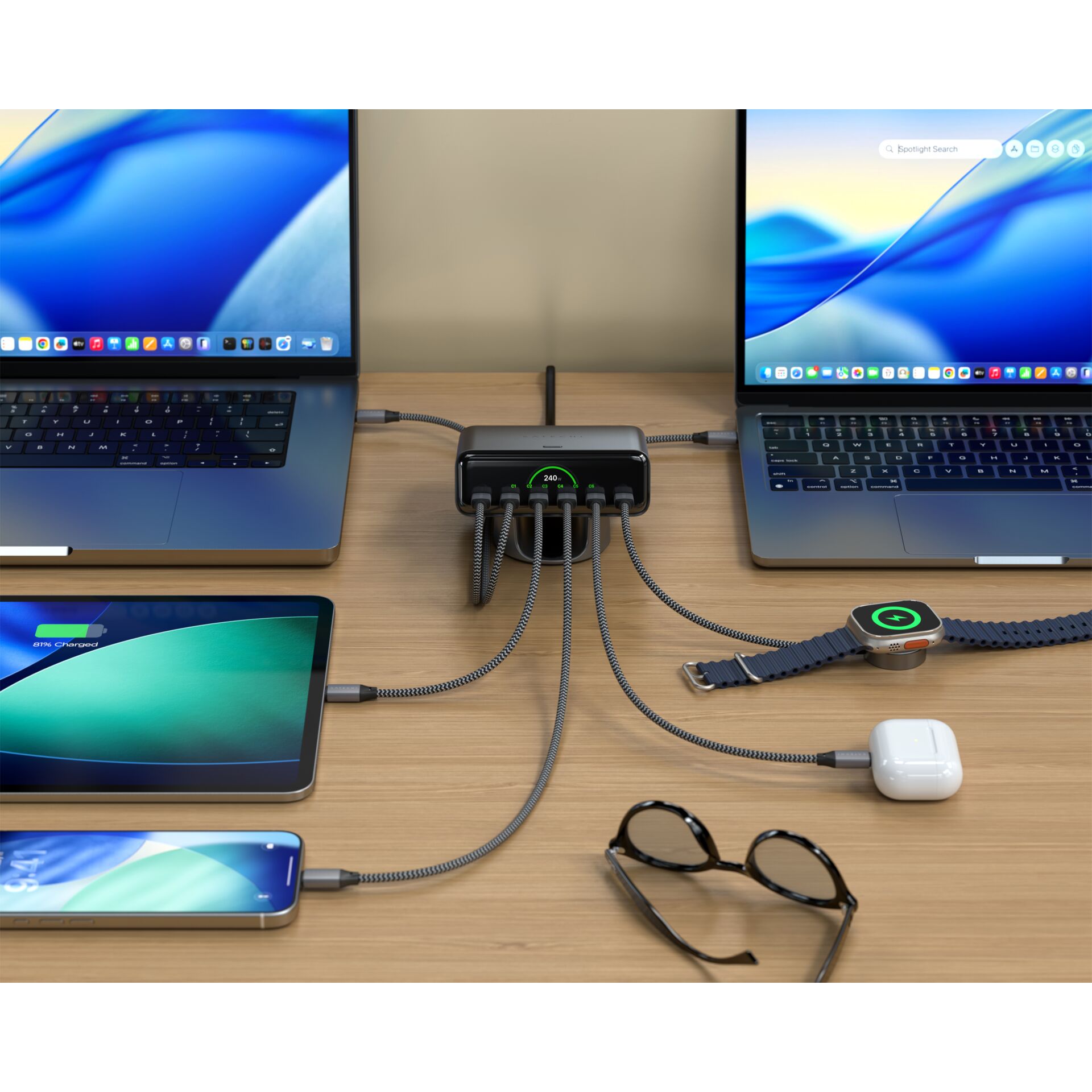 Ladegerät, Dockingstation, Kabelsalat, USB-C, Smartwatch-Ladegerät
