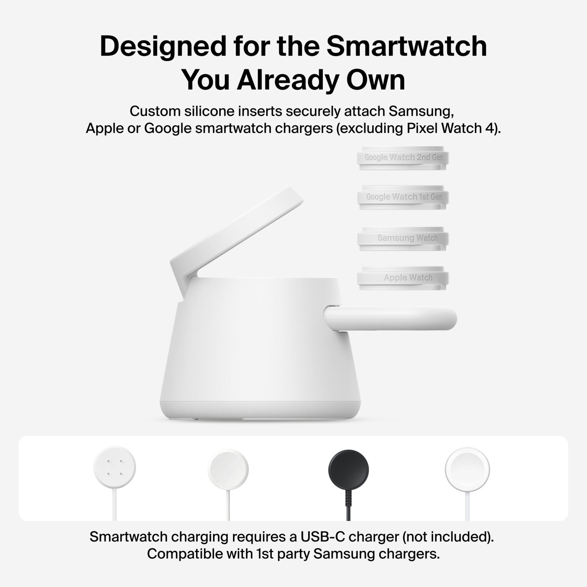 Smartwatch-Ladegerät, USB-C-Ladegerät, Silikon-Einsatz, Ladestation, Weißes Zubehör