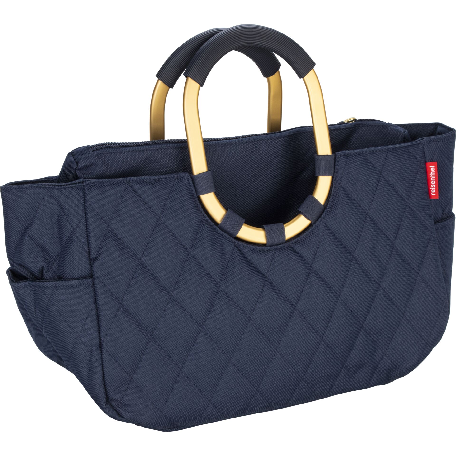 Tasche, Quilted, Ringgriffe, Navy, Henkeltasche