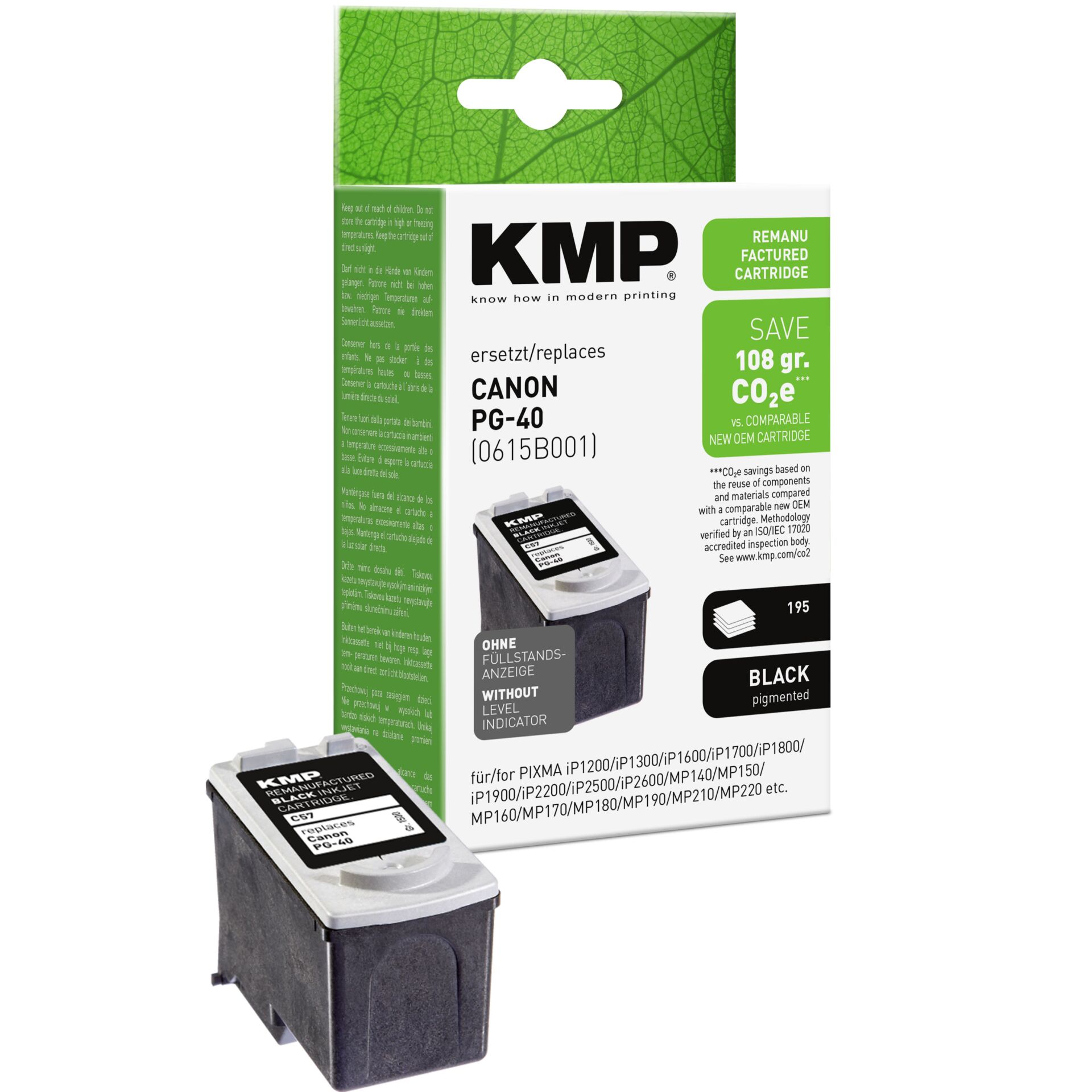 Adapter, Elektronik, QR Code, KMP Cartridge, Canon PG-40, Tintenpatrone, Schwarz Pigment, Nachfüllpatrone