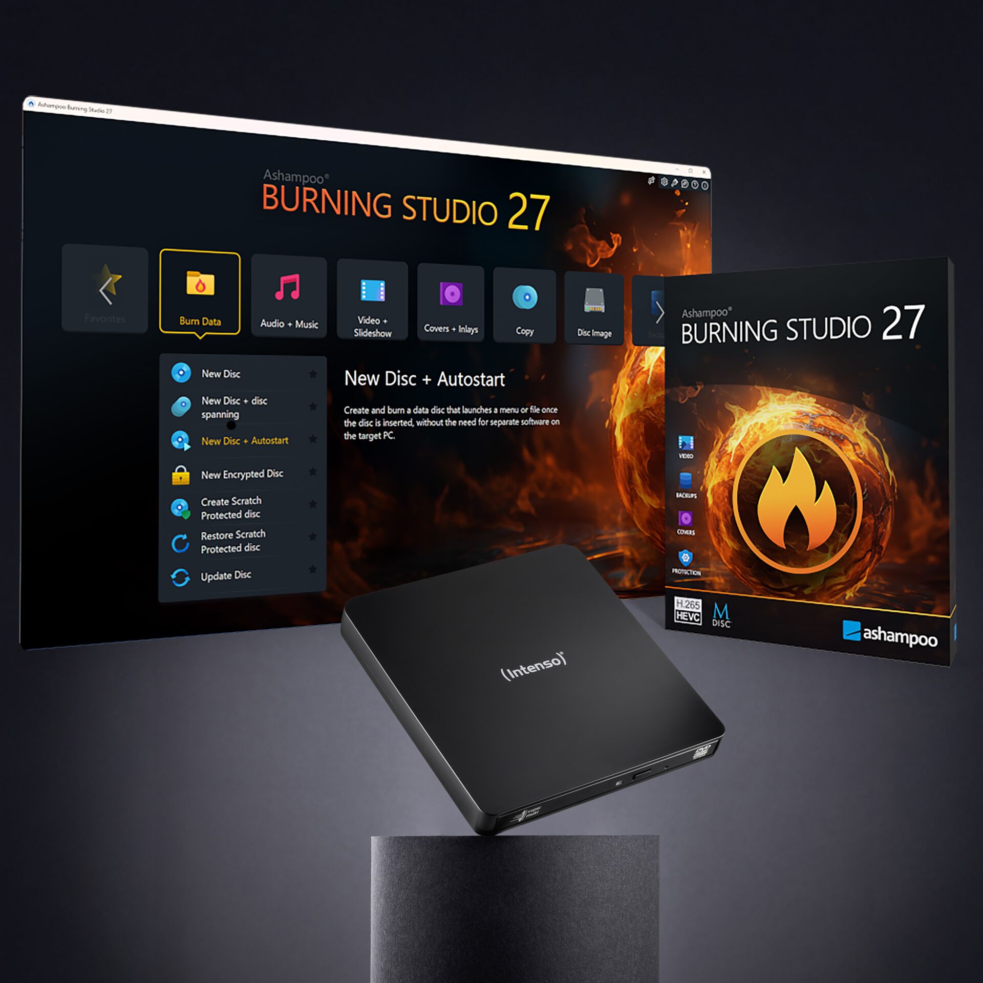externe Festplatte, Speichermedium, schwarz, kompakt, Ashampoo Burning Studio 27