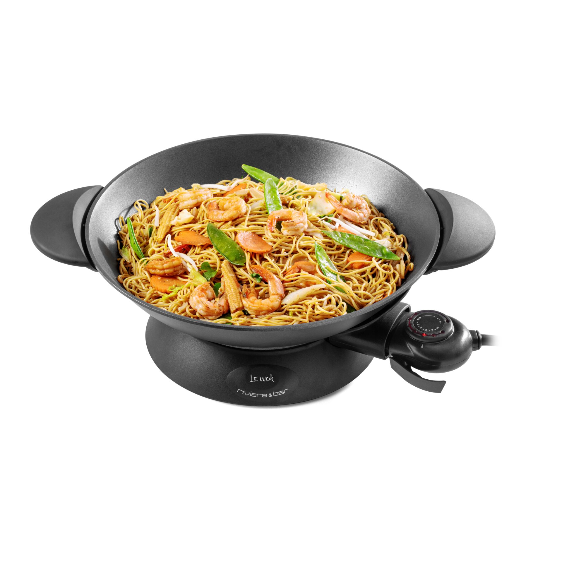 Wok-Pfanne, Nudelgericht, Schweinefleisch, Gemüse, Pfannenkocher/Elektrischer Wok