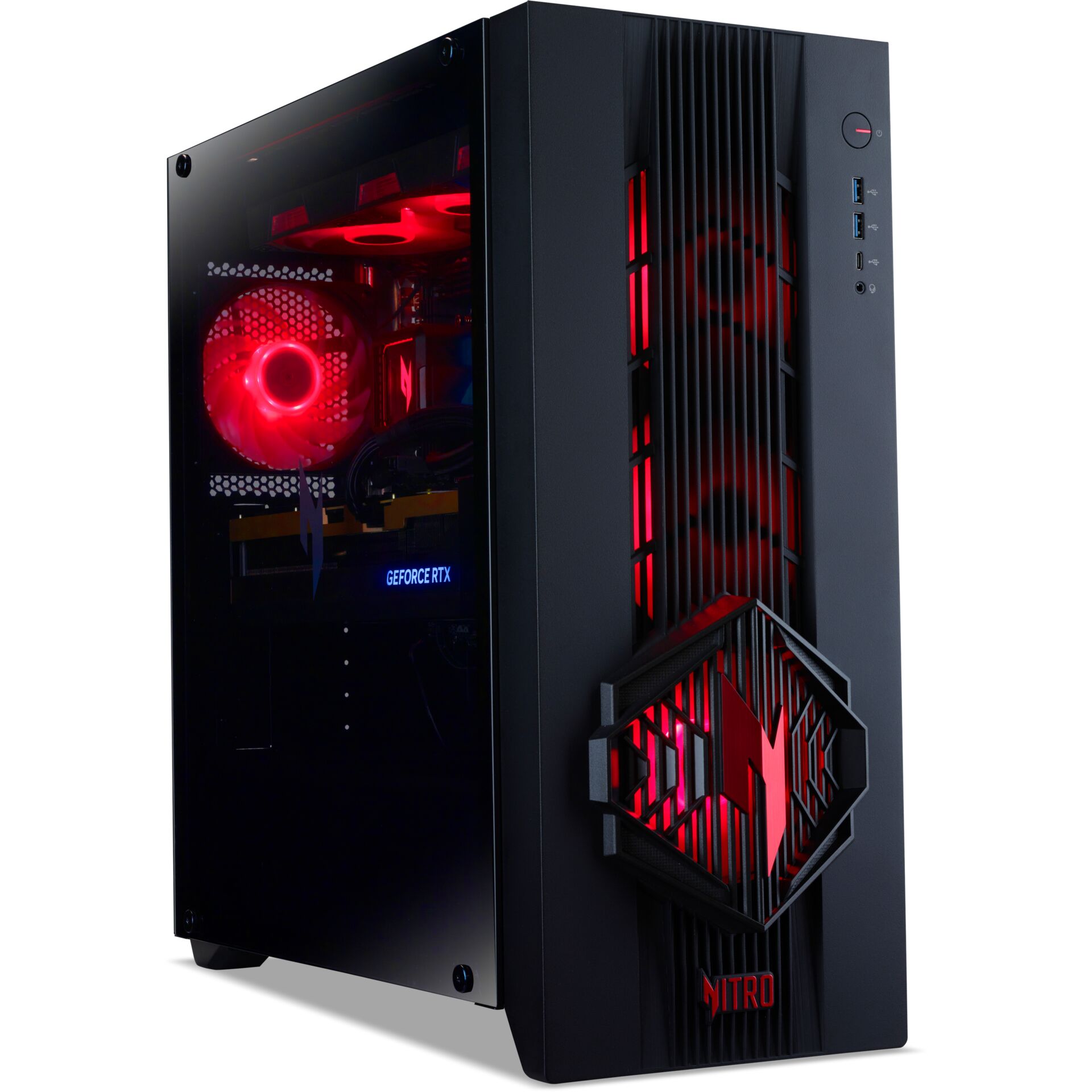 gaming-Computer, Mid-Tower, LED-rot, RGB-Lüfter, NITRO-Abzeichen