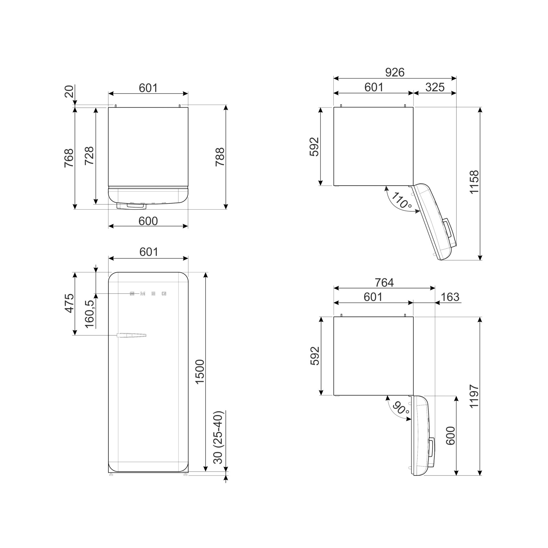 kühlschrank, minikühlschrank, abmessungen, gerät, messdiagramm