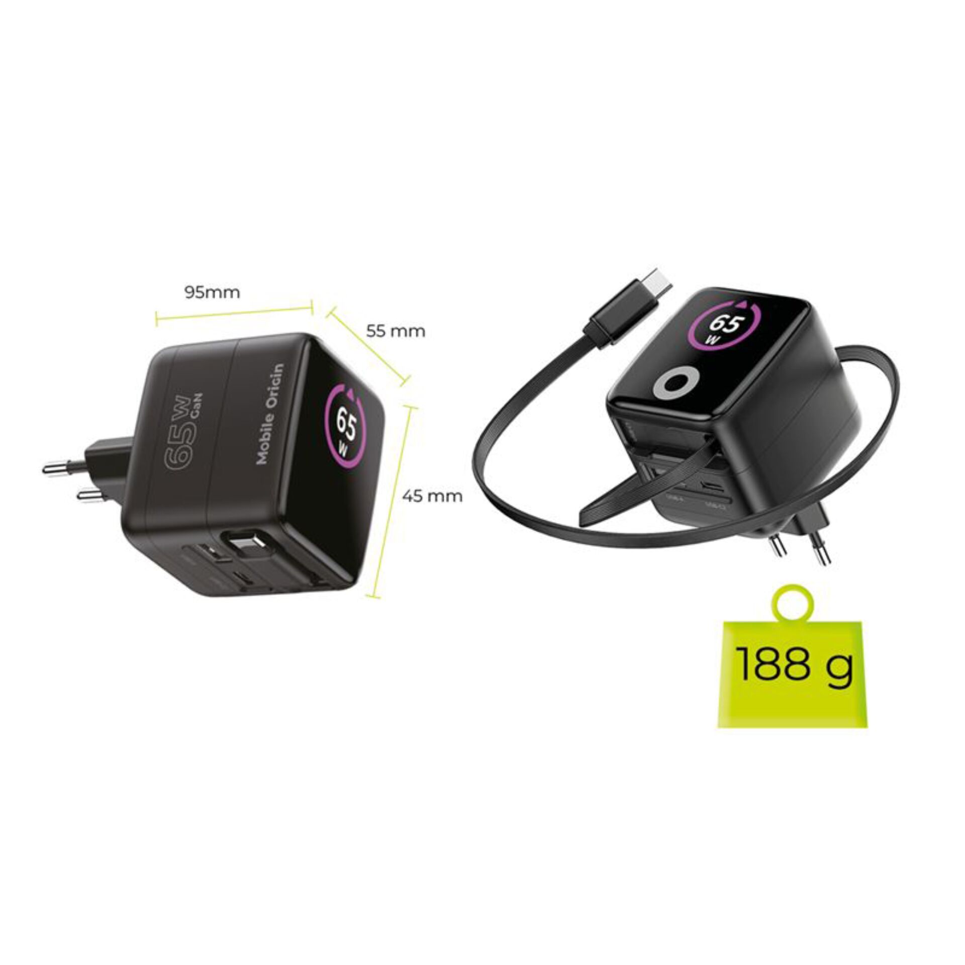 Ladegerät, USB-C, Smartwatch-Ladegerät, Qi-Ladegerät, 65W