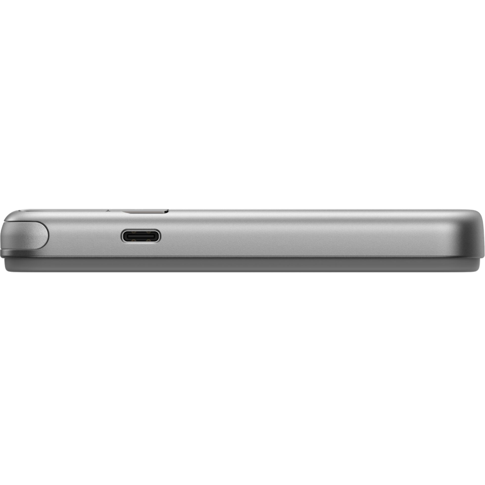 USB-C, Seitlicher Anschluss, Gerätekante, Metallisch-grau, Schlankes Profil