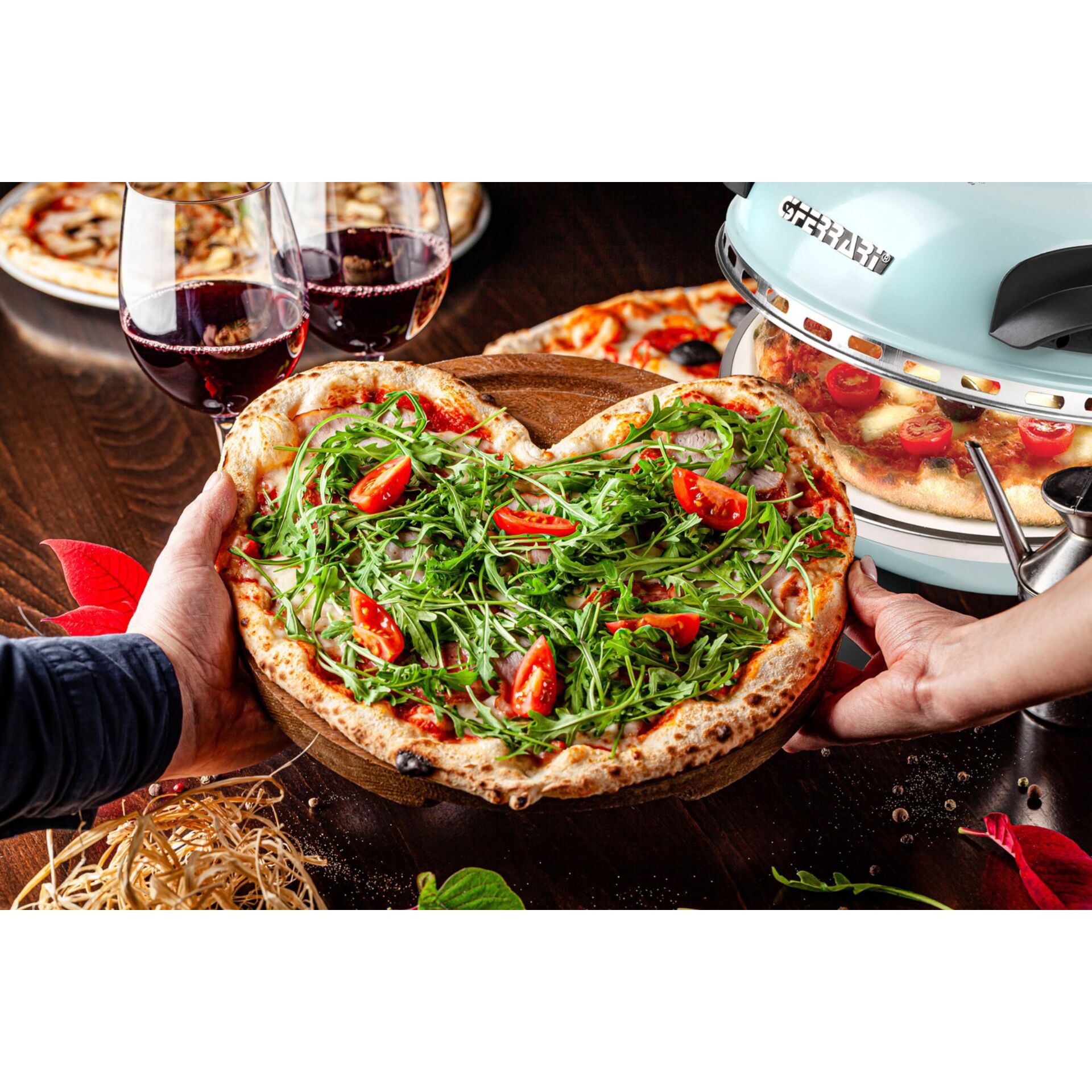 Pizza, Rucola, Tomaten, Käse, Pizzaofen