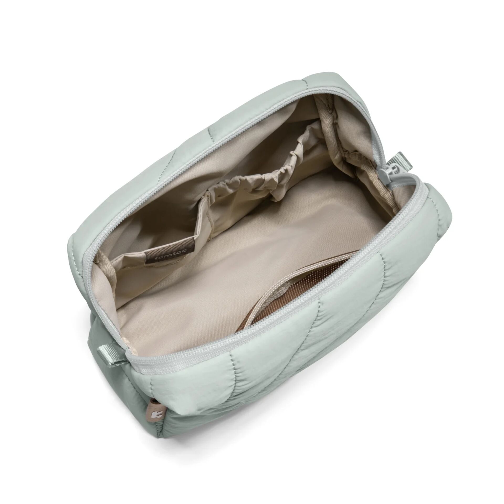tasche, kosmetiktasche, reissverschluss, quadratisch, blassgrun