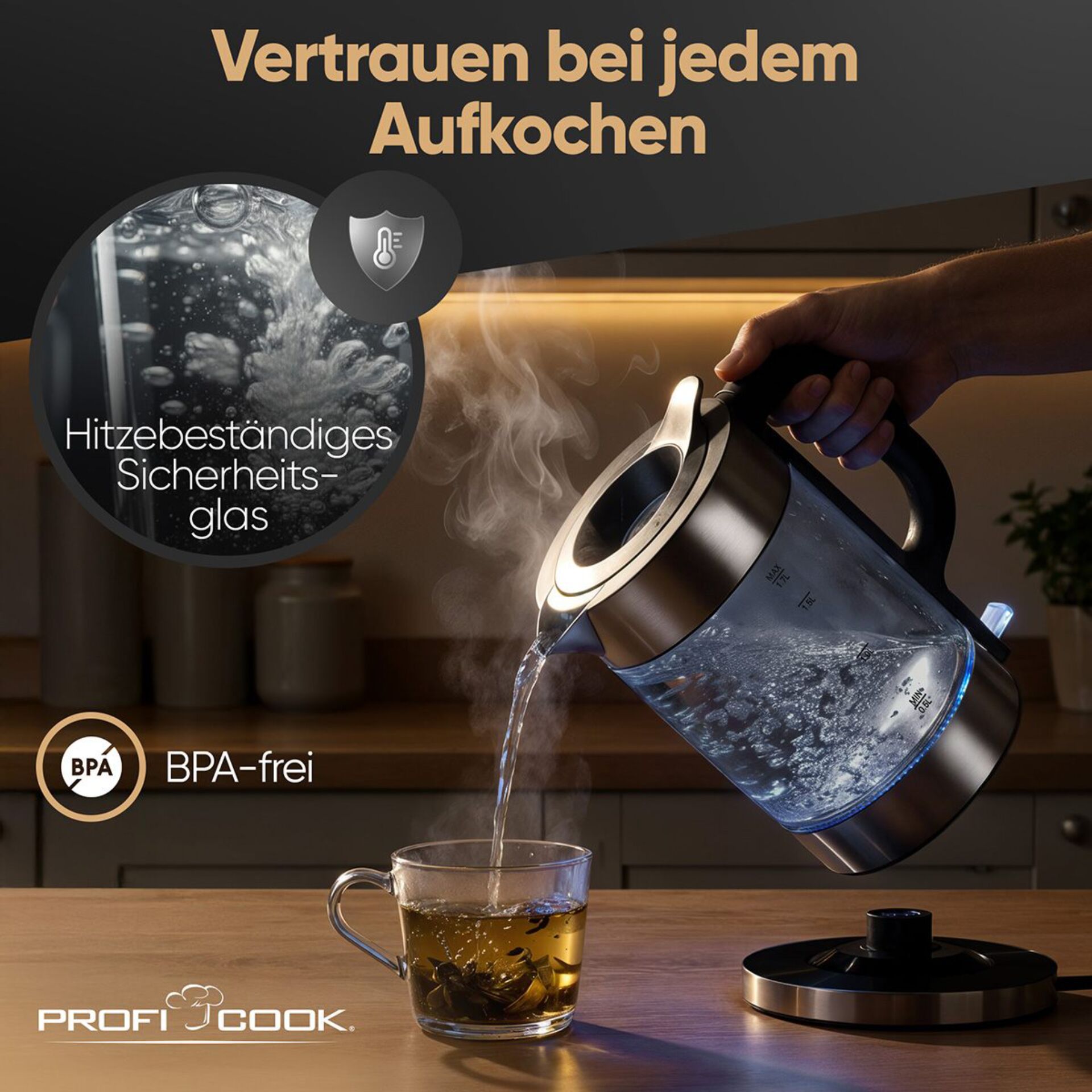 Hitzebeständiges Glas, Wasserkocher, Glasbehälter, Kaffee-/Teewasserkessel, BPA-frei