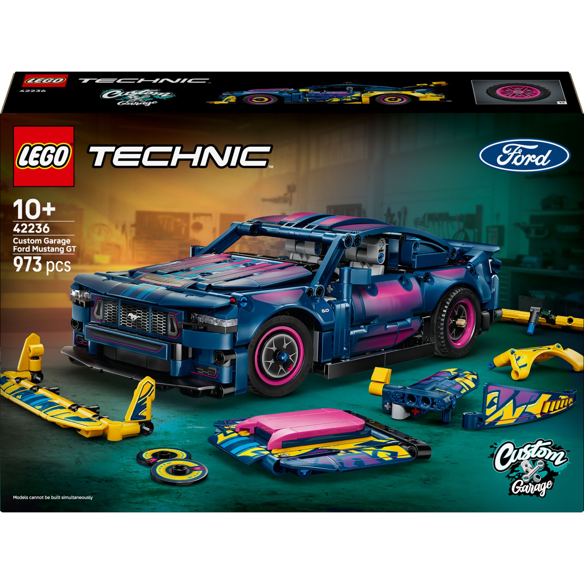 LEGO Technic, Custom Garage, Ford Mustang GT, 973 Teile, blau-pink Farbschema