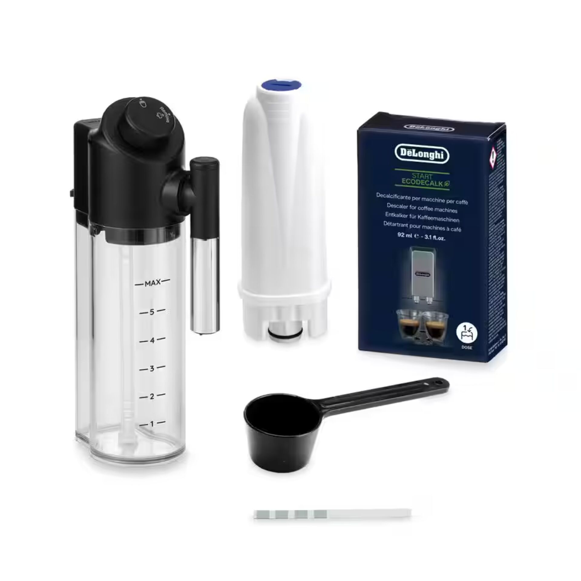Syringe Bottle, Messbecher, Kaffeemaschinen-Entkalker, Messlöffel, Stäbchentest