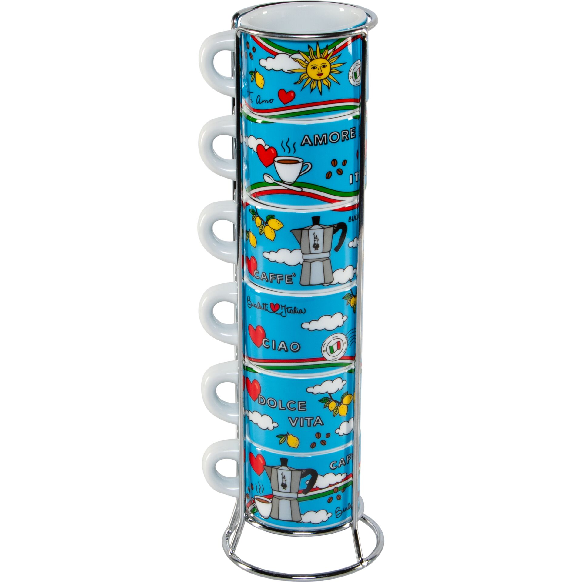 Kaffee-Tassen-Set, Kaffeetassen-Stapel, Mehrfach-Tassenhalter, Bunte Tassen, Kunststoff-Multipack