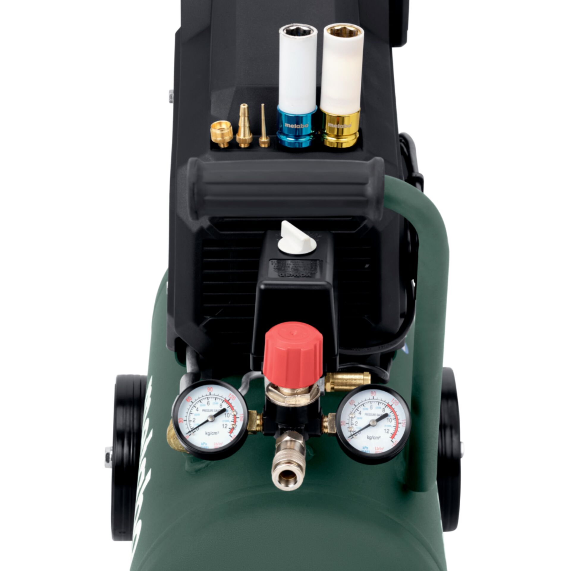 Sicherheitsanzeige, Druckanzeige, Luftkompressor, Ventilknopf, Räder