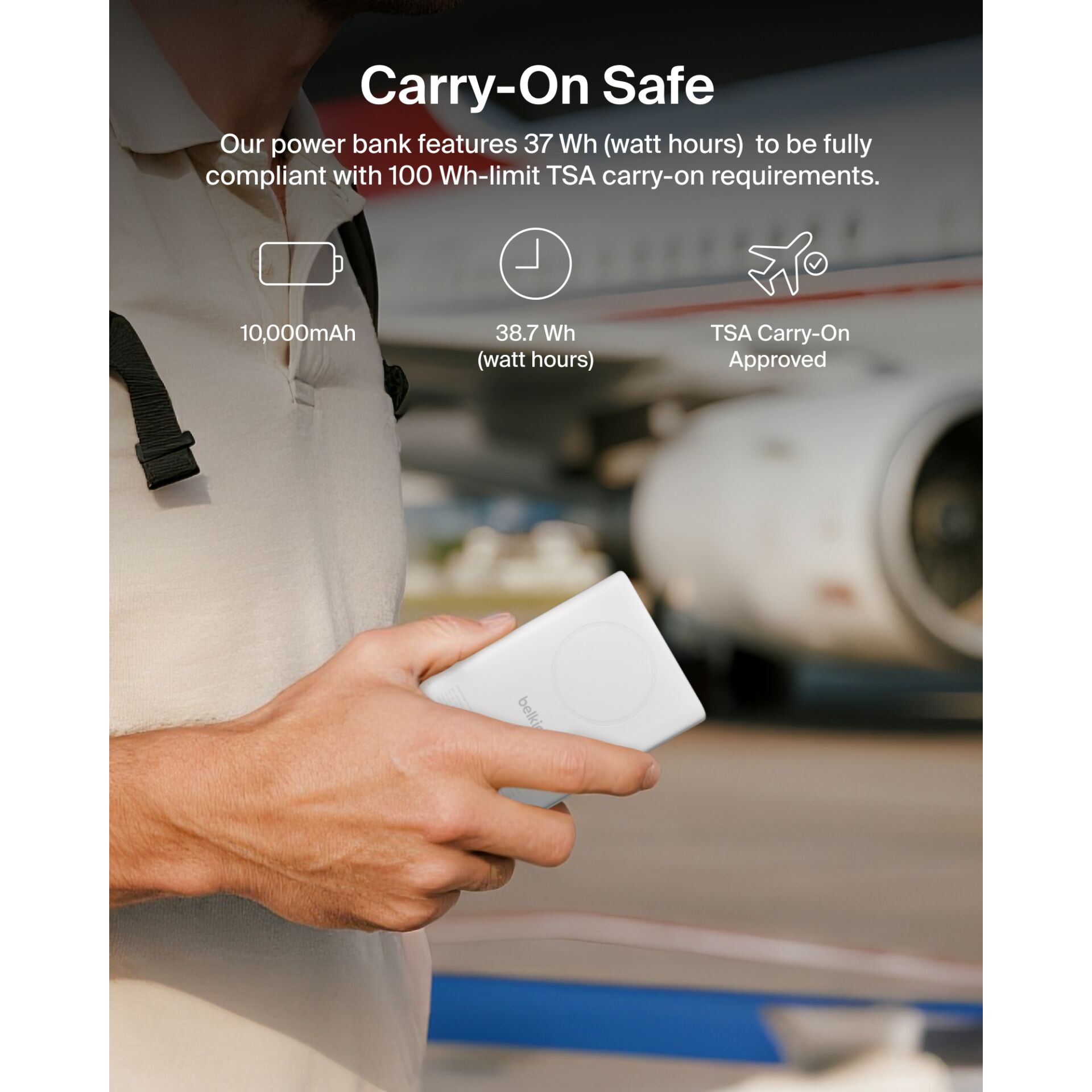 Powerbank, 10.000 mAh,  tragbarer Akku, Weiß, Flugreise