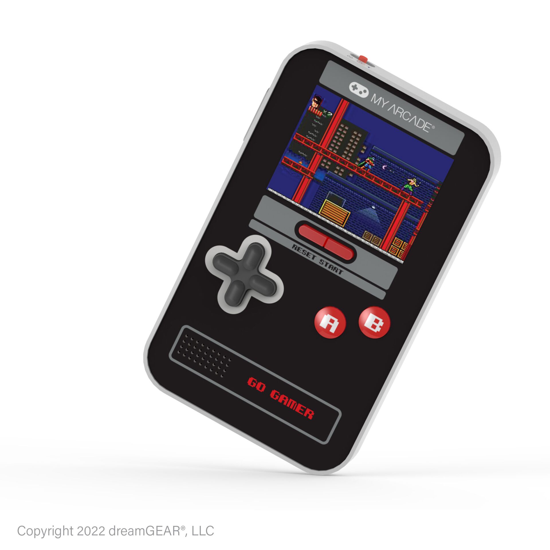 handheld gaming device, arcade console, retro handheld, gaming screen, GO GAMER