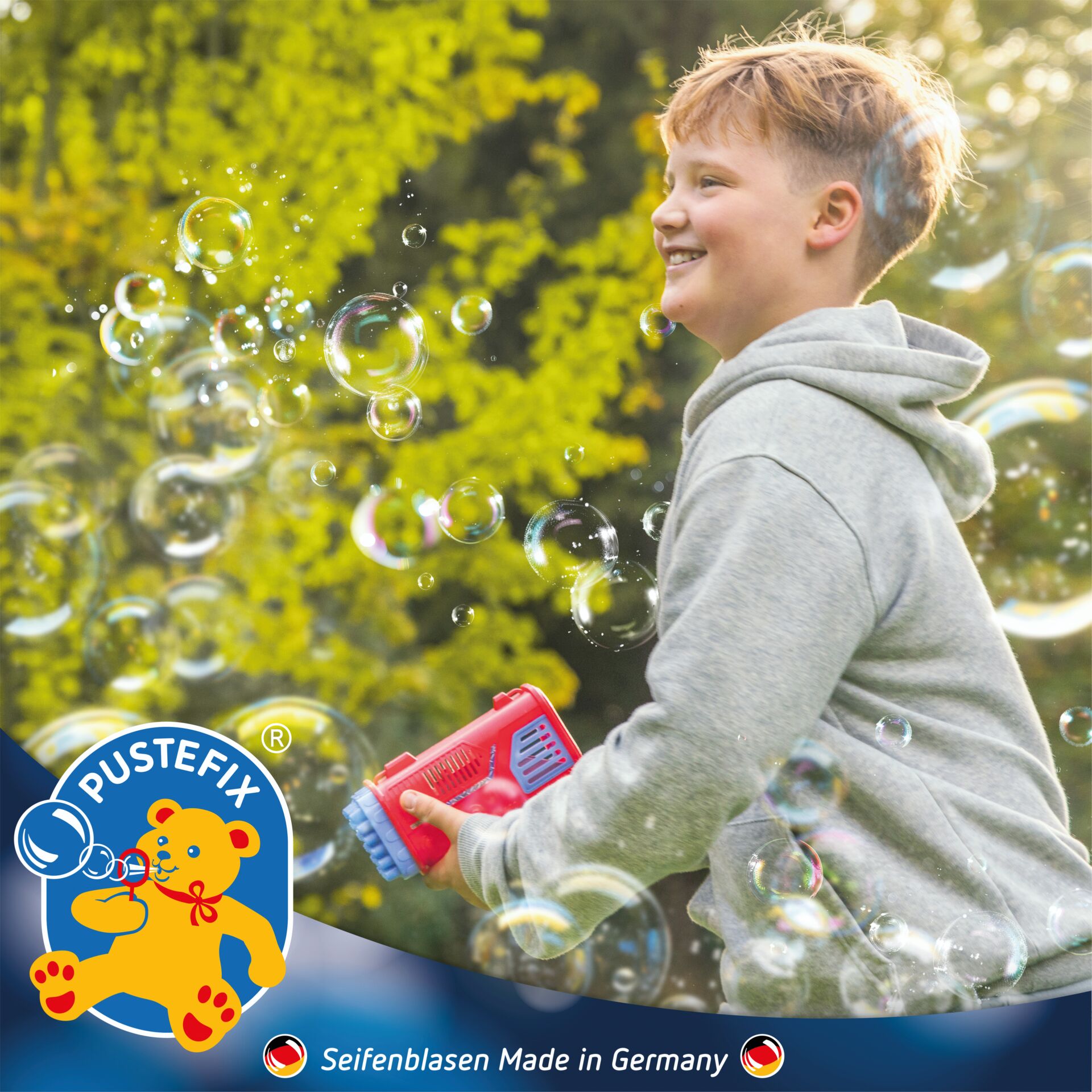 Blasen Spielzeug, Blasenstab, Draußen spielen, Junge Hoodie, Hergestellt in Deutschland
