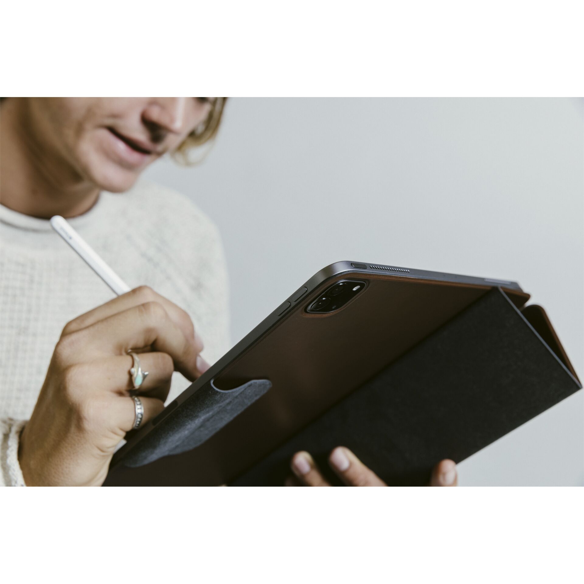 Tablet, Stylus, Hülle, Schwarz, Rückseite