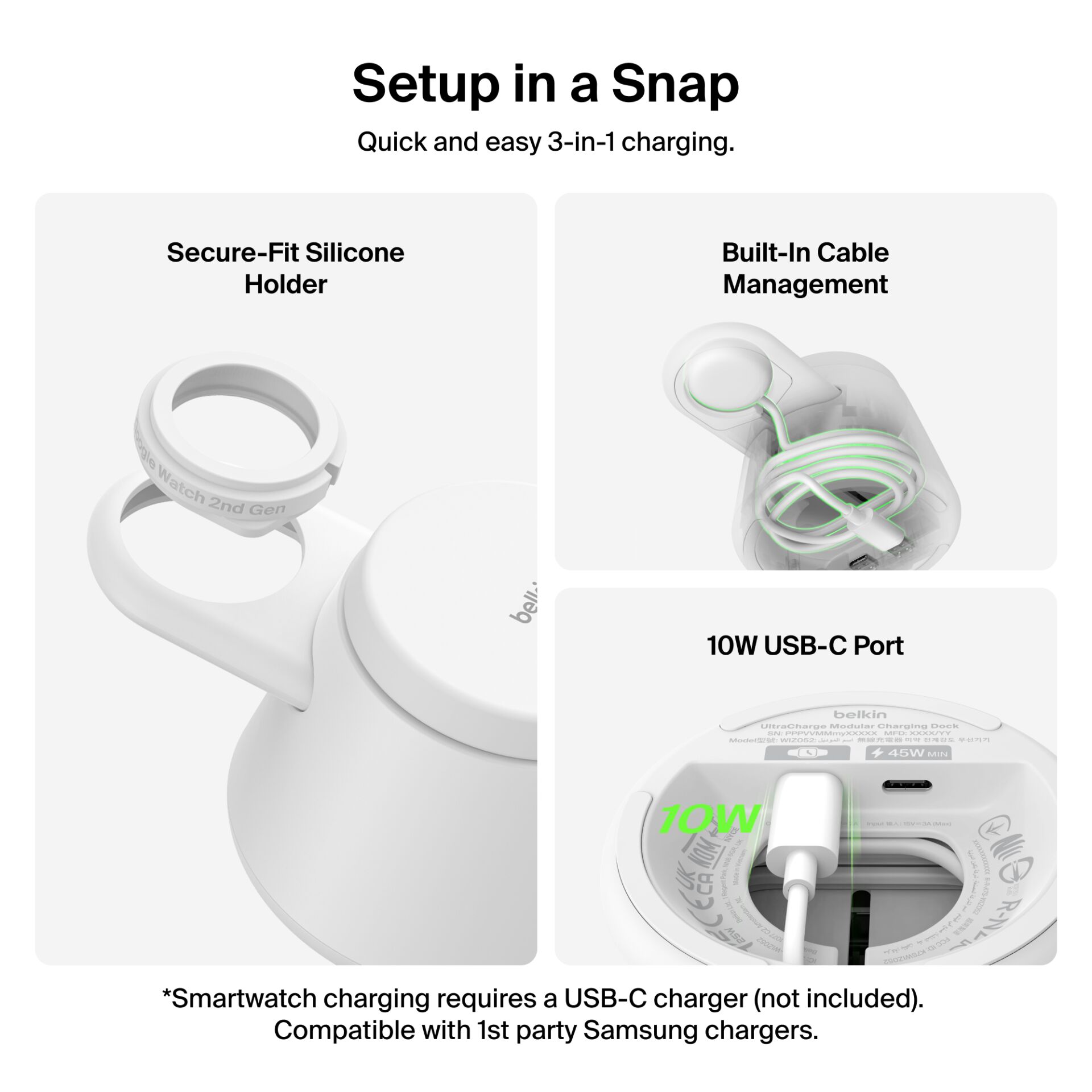 Kugelgelenk, Silicone-Halter, Ladecase, USB-C Port, Kabelmanagement