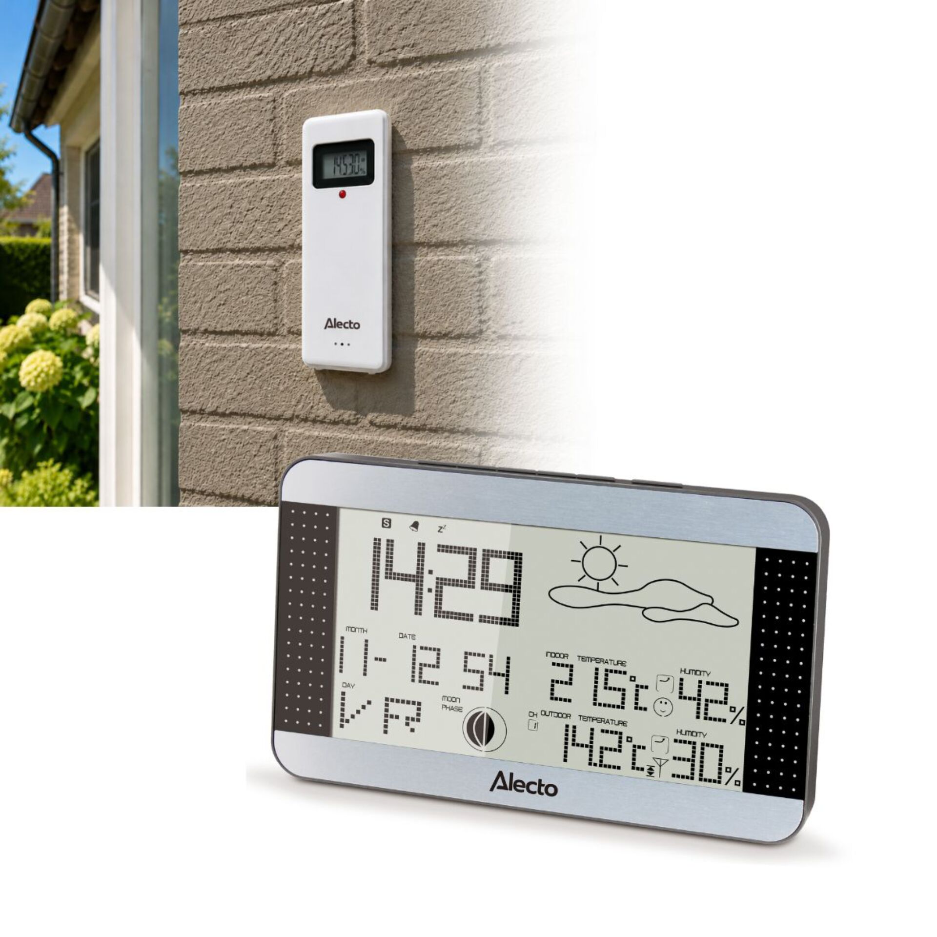 Wetterstation, Wetteranzeige, Digitaluhr, Außengerät, Alecto
