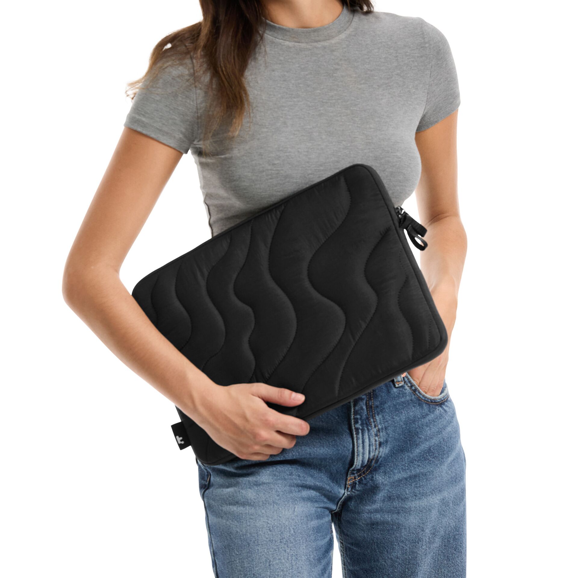 Neoprenhülle, Laptop-Hülle, gequiltetes Muster, schwarz, Reißverschluss