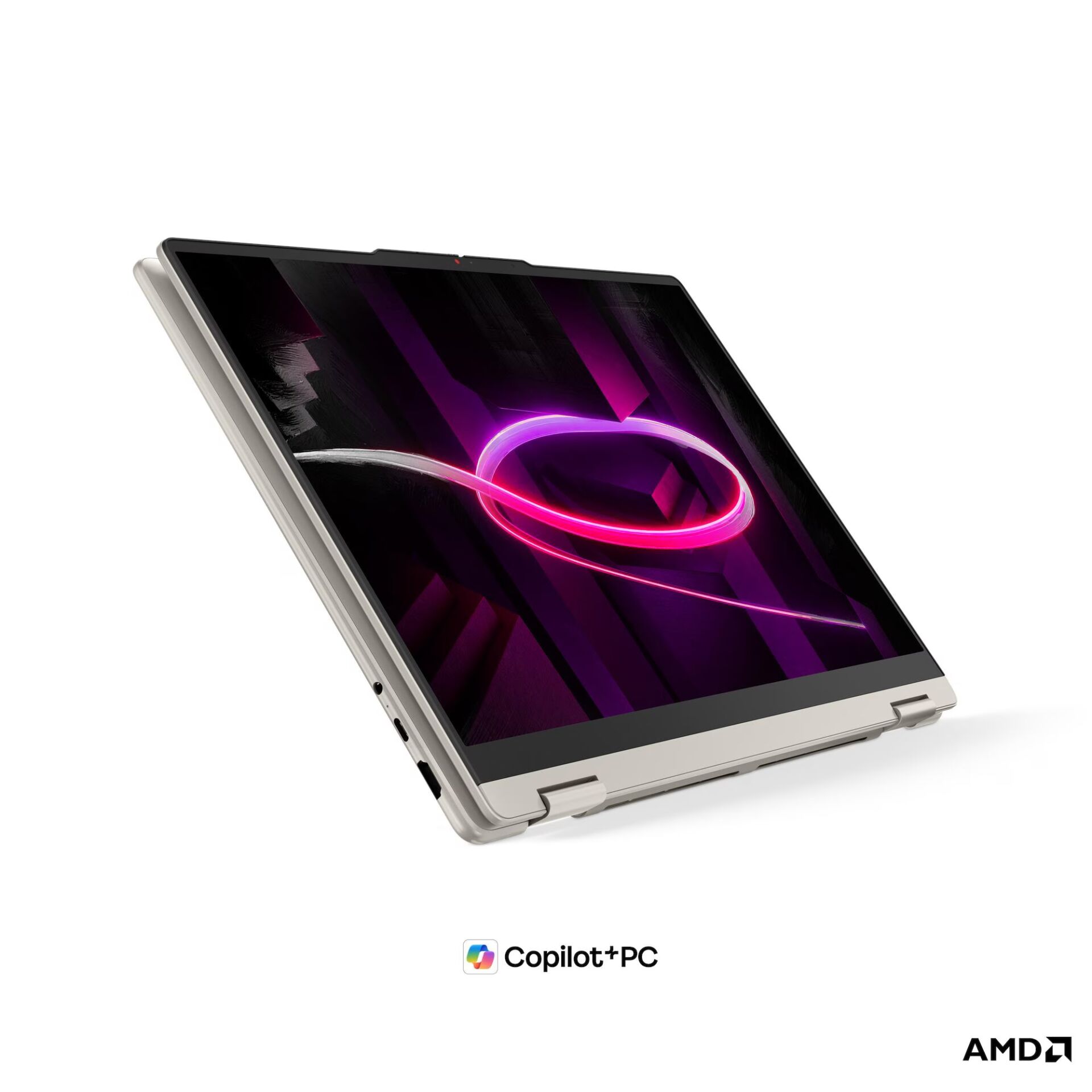 2-in-1 Laptop, Touchscreen, Scharnier-Tablet, AMD Prozessor, Neon Ring Hintergrund