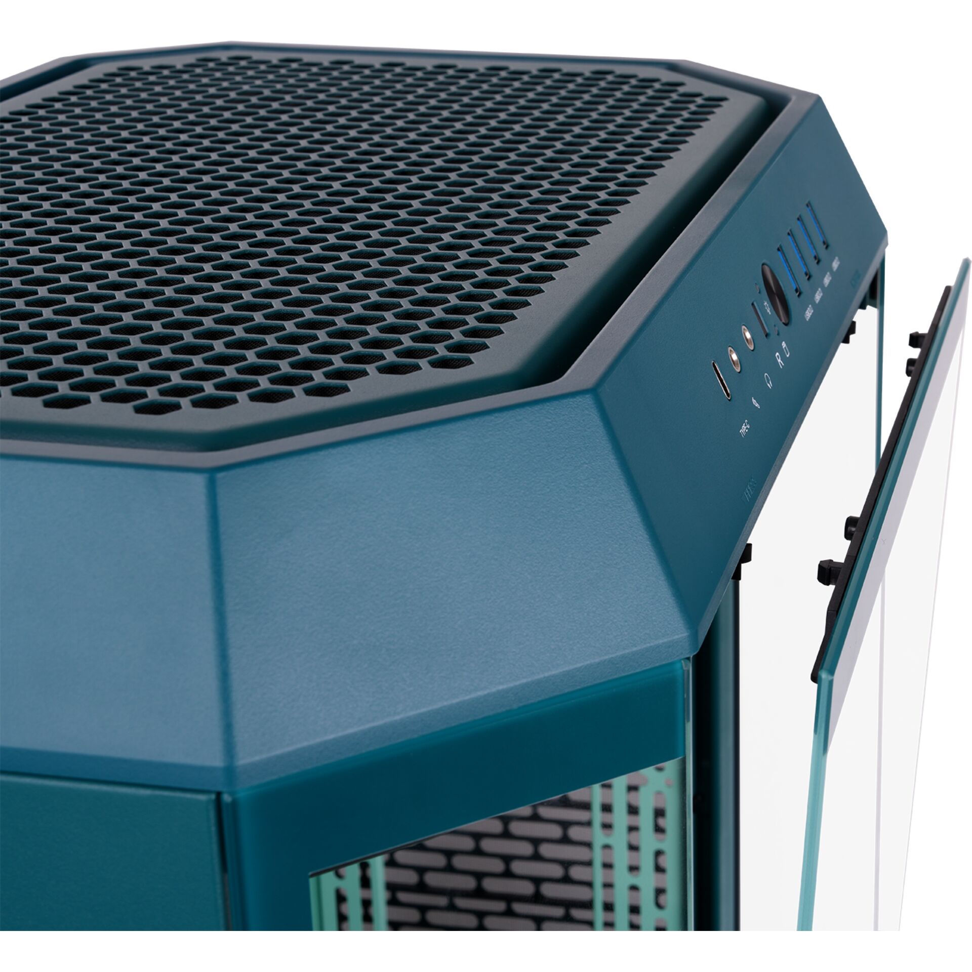 computer-case, kühler, netzoberfläche, teal, glas-tür