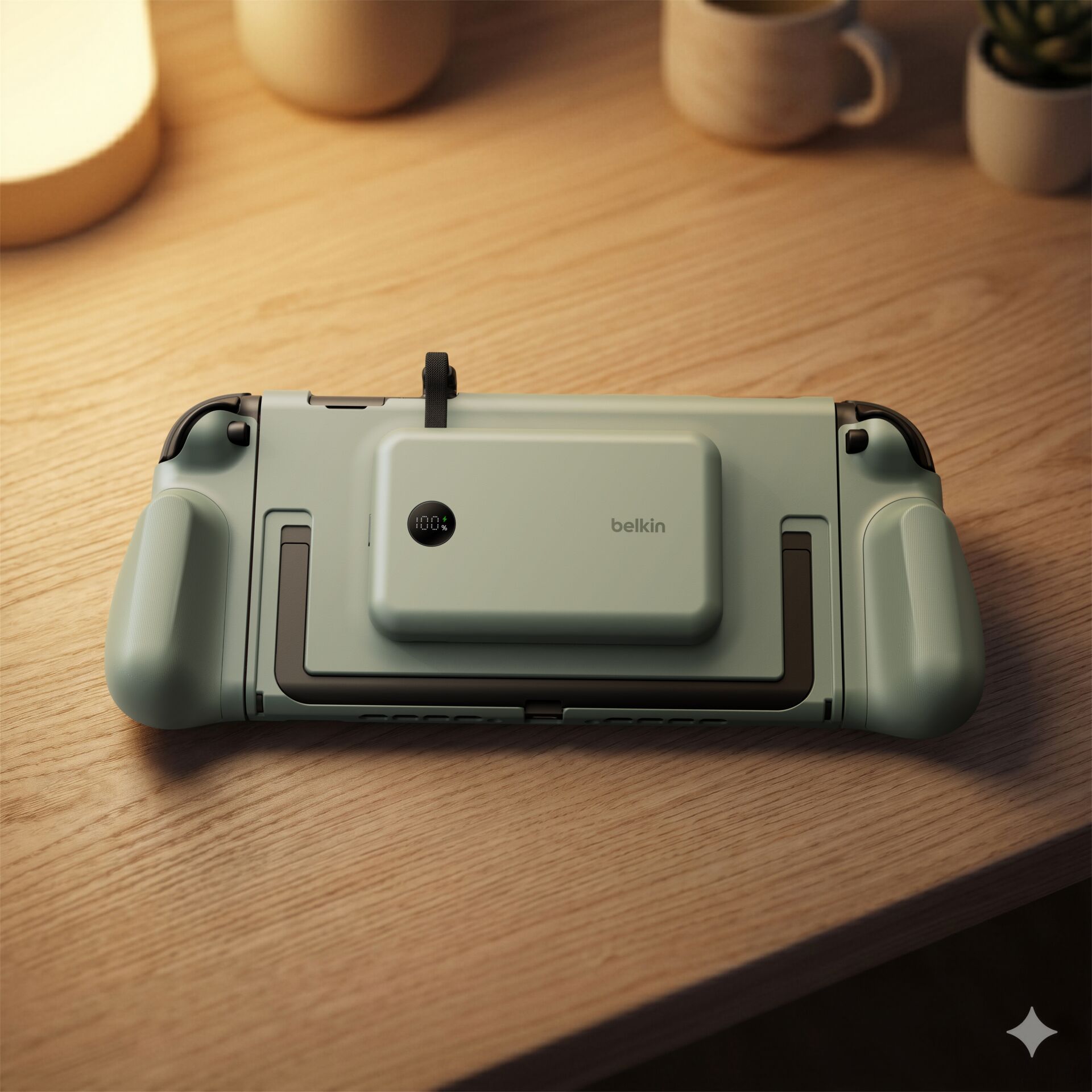 Handheld-Konsole, Tragbares Spielgerät, Grün-Grau, Klappdesign, Batteriefach