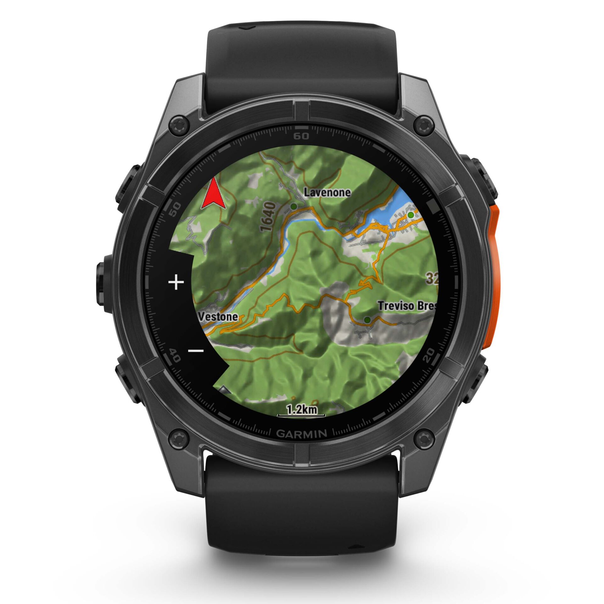 Smartwatch, GPS map, Digital display, Schwarzes Armband, Rotierbarer Rand