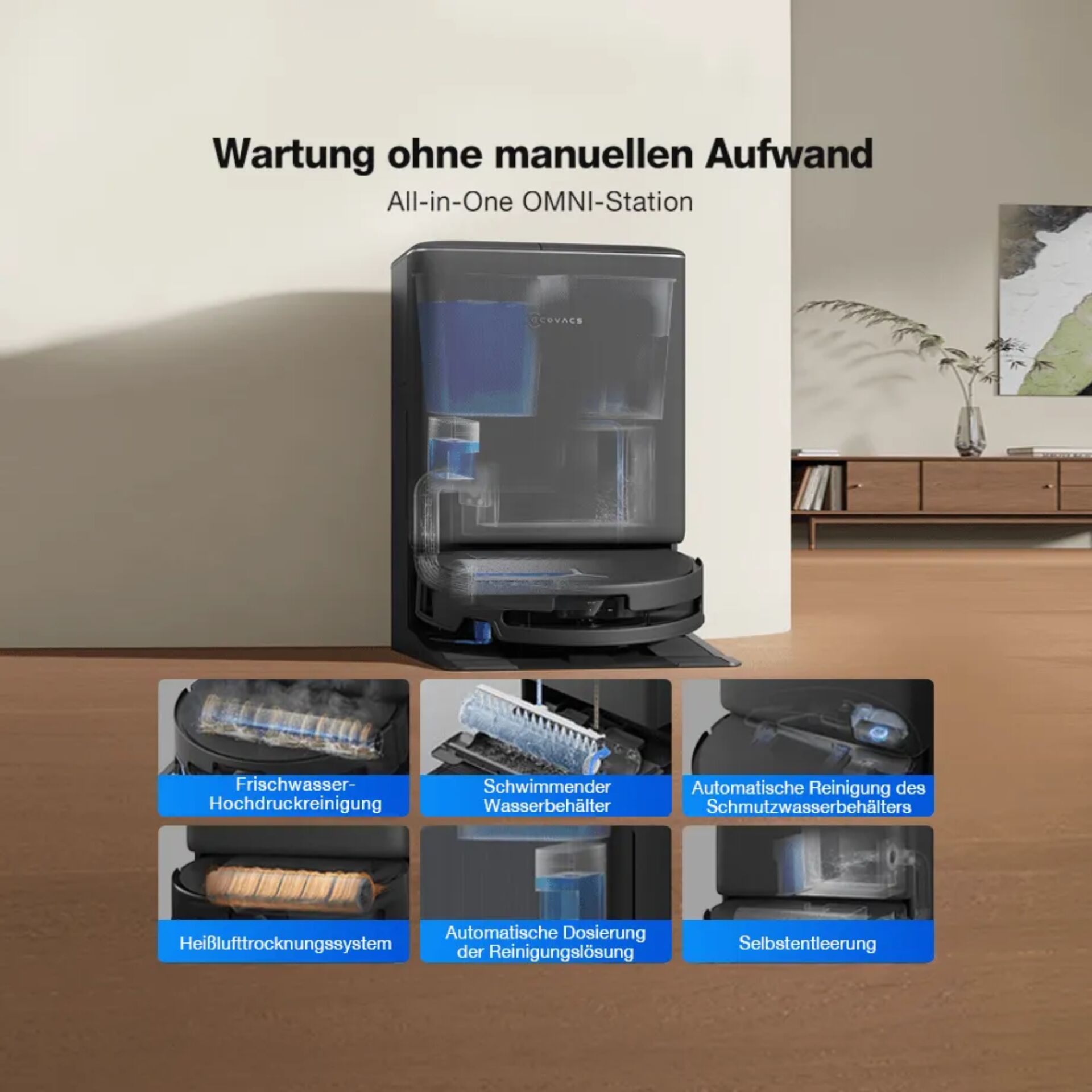 All-in-One, OMNI-Station, Reinigungssystem, Schublade, Wasserbehälter