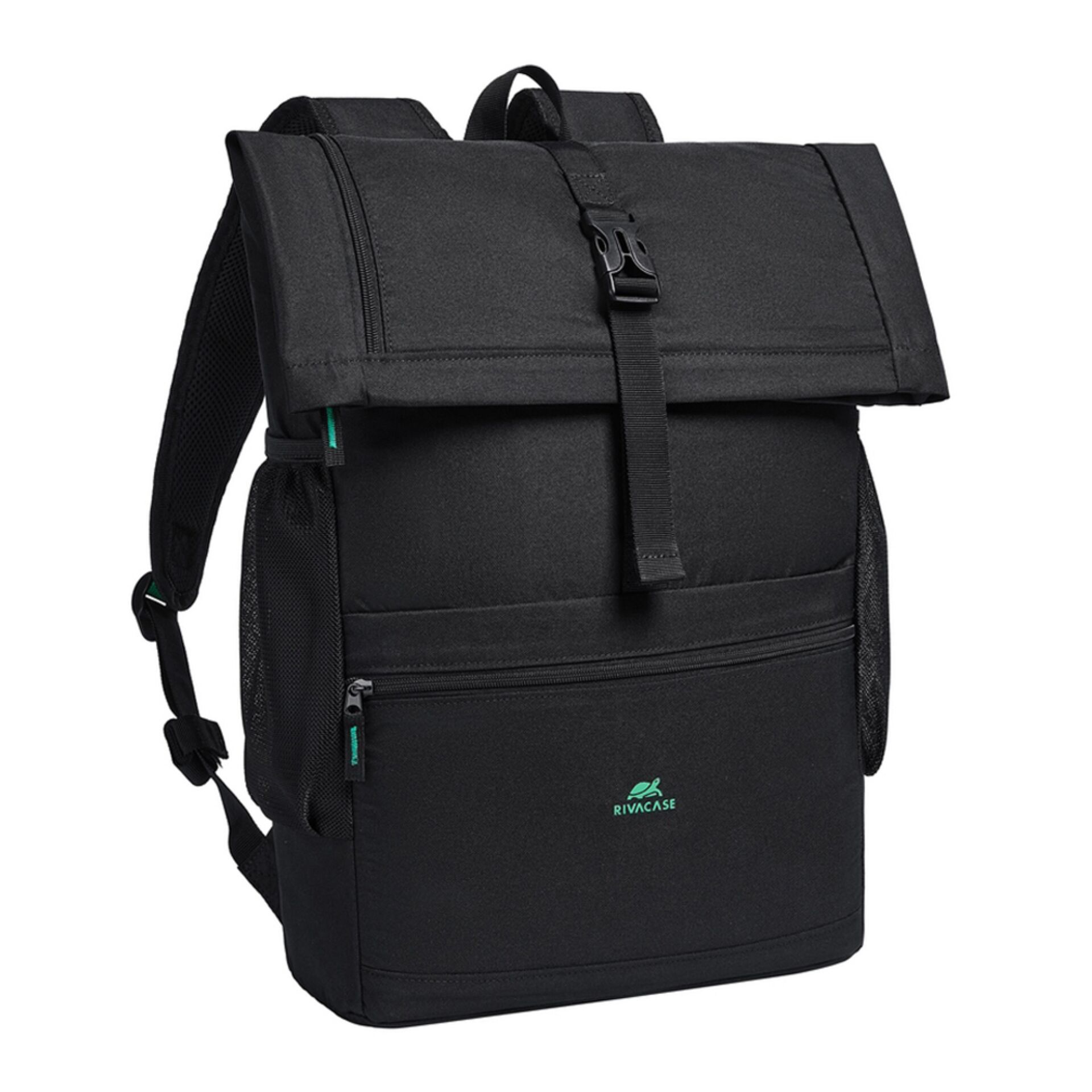 Rucksack, Schwarz, Klappverschluss, Steckschnalle, Reißverschlusstasche