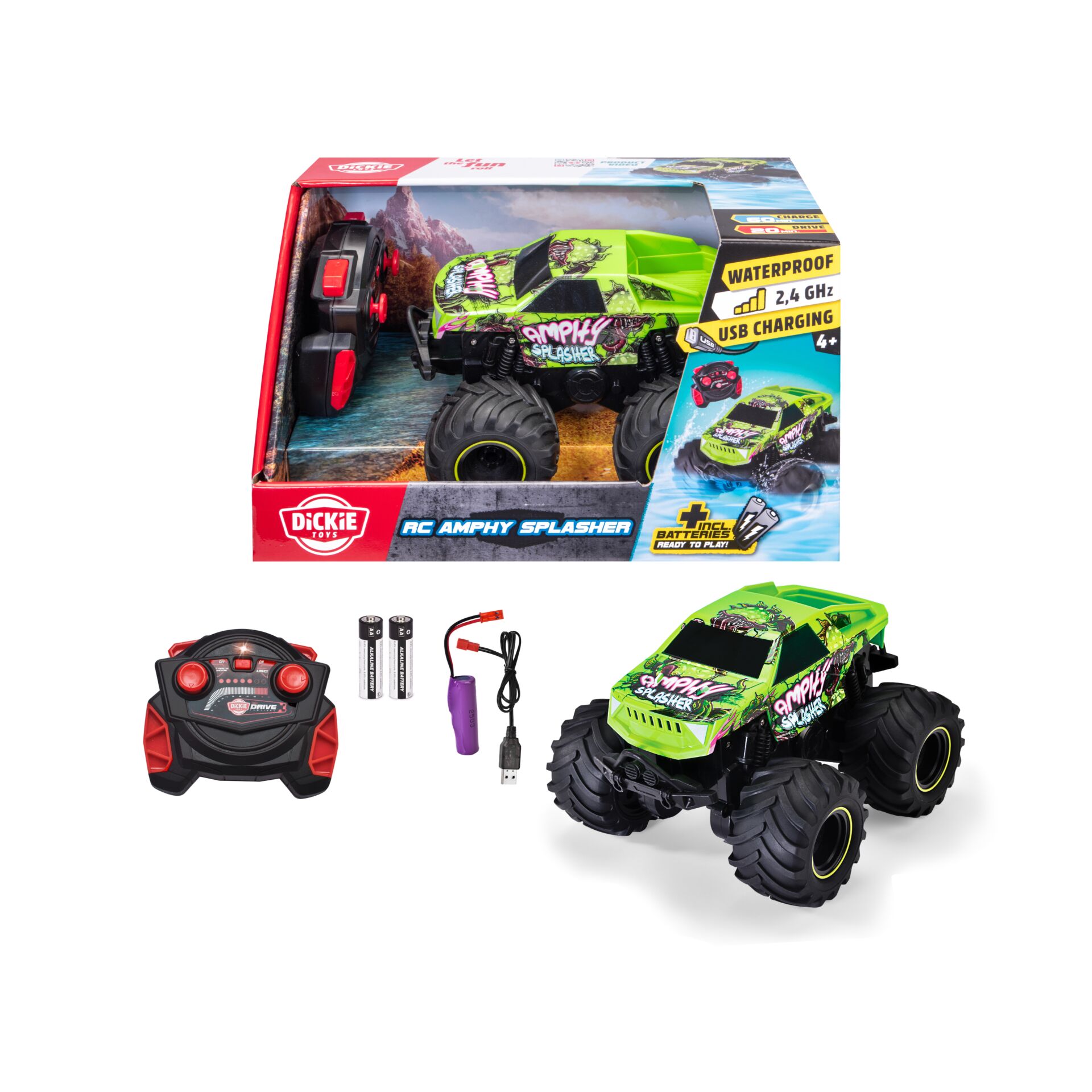 RC Auto, Amphibisch, 4x4, Grün, USB-Aufladung