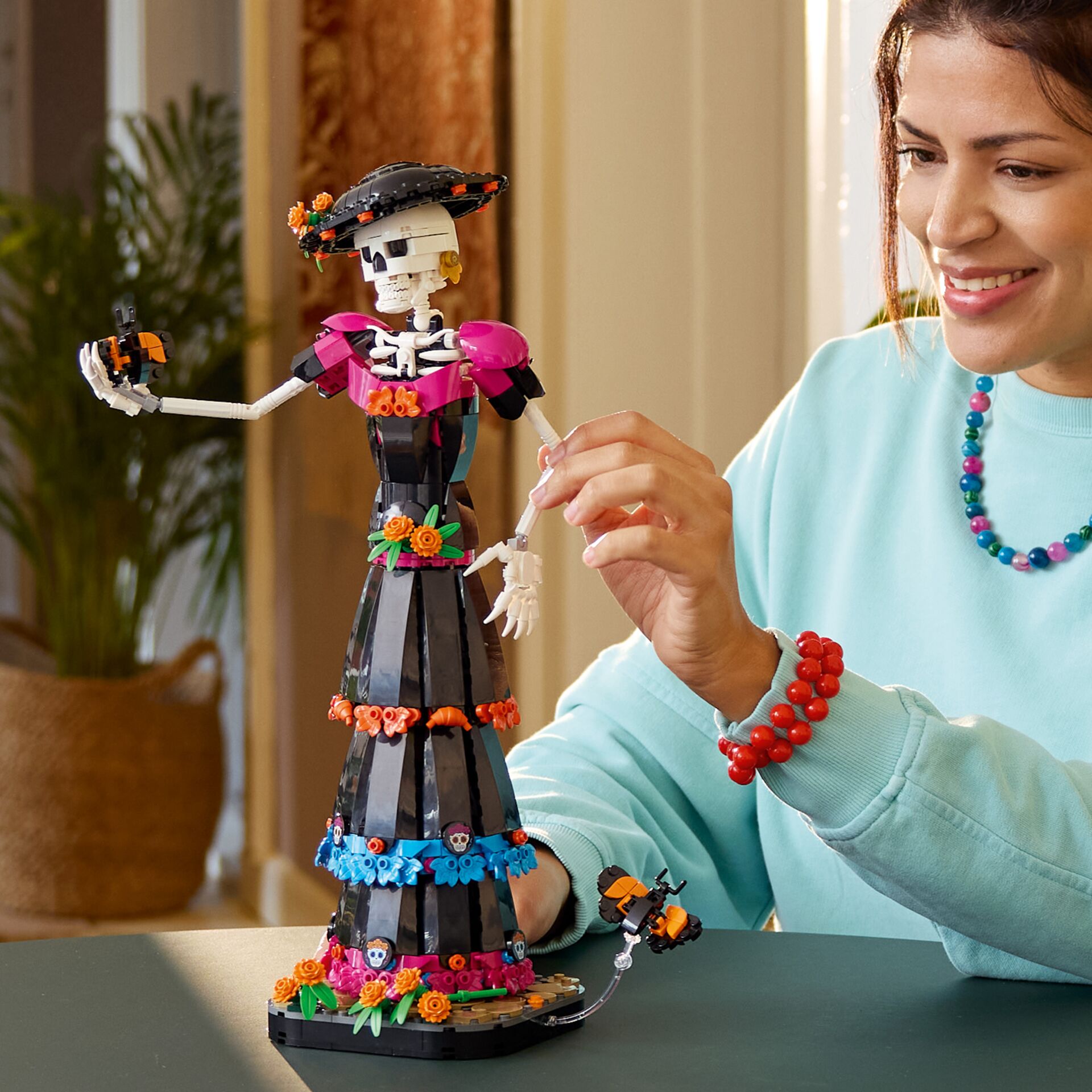 Diva-Figur, Skelettfigur, Frida Kahlo-Design, Puppe, Kunststoff