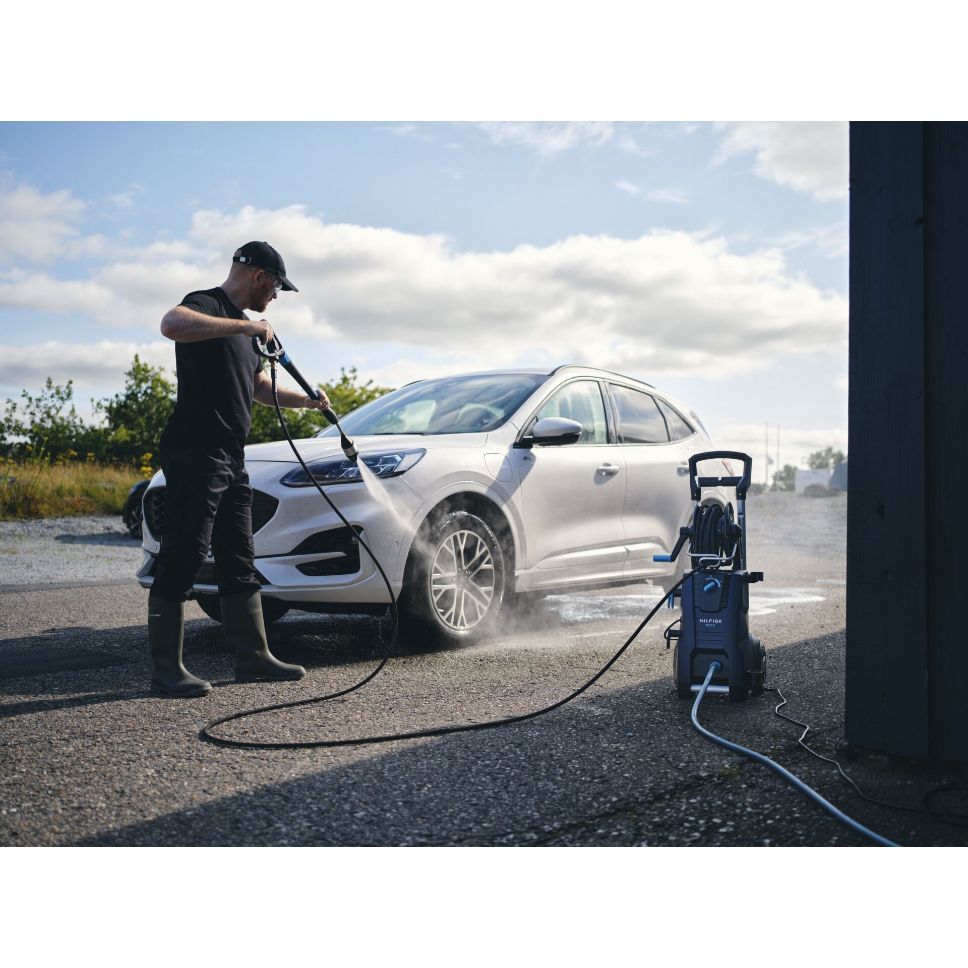 Autowaschanlage, Schuh, Hut, Mann, Person