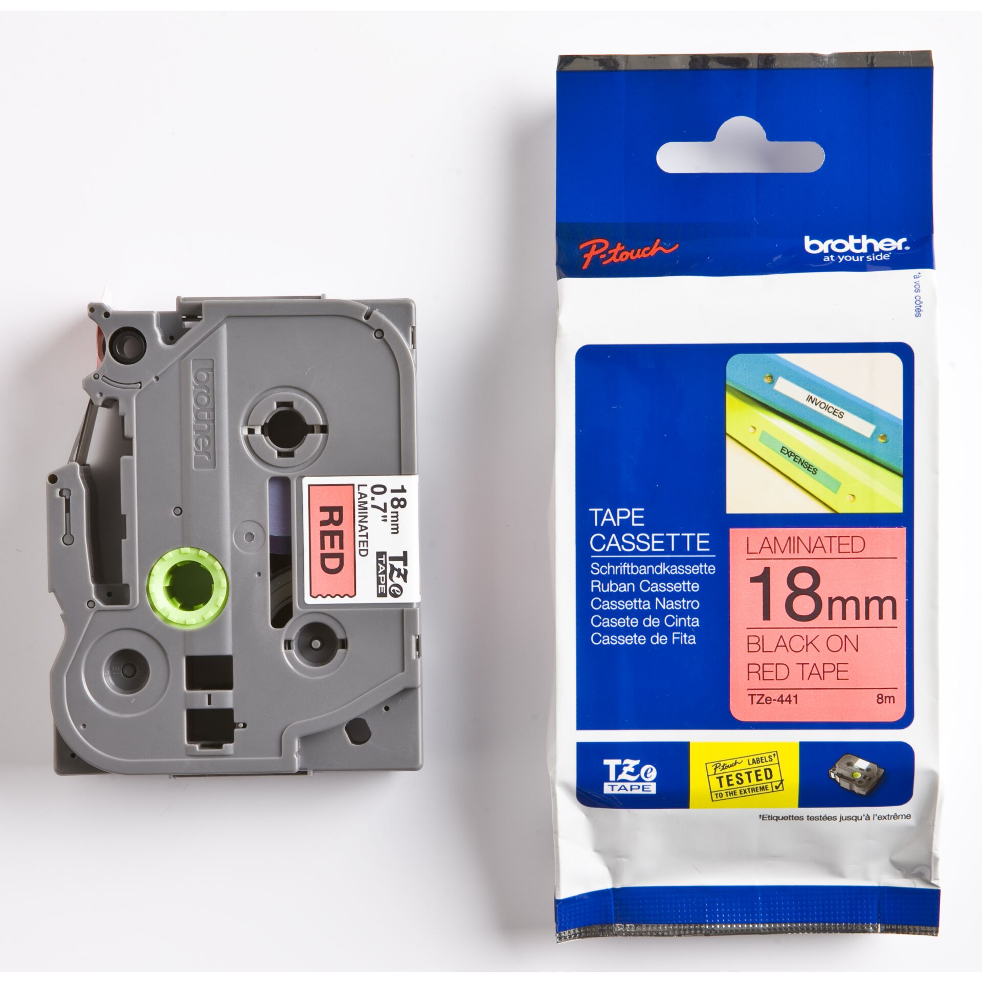 Brother Schriftbandkassette  TZE-441 rot/schwarz 18 mm