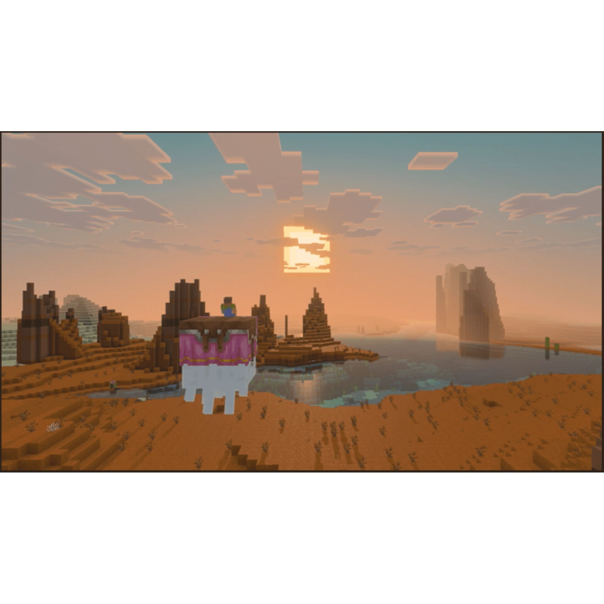 minecraft, blocky, sand, sunset, llama