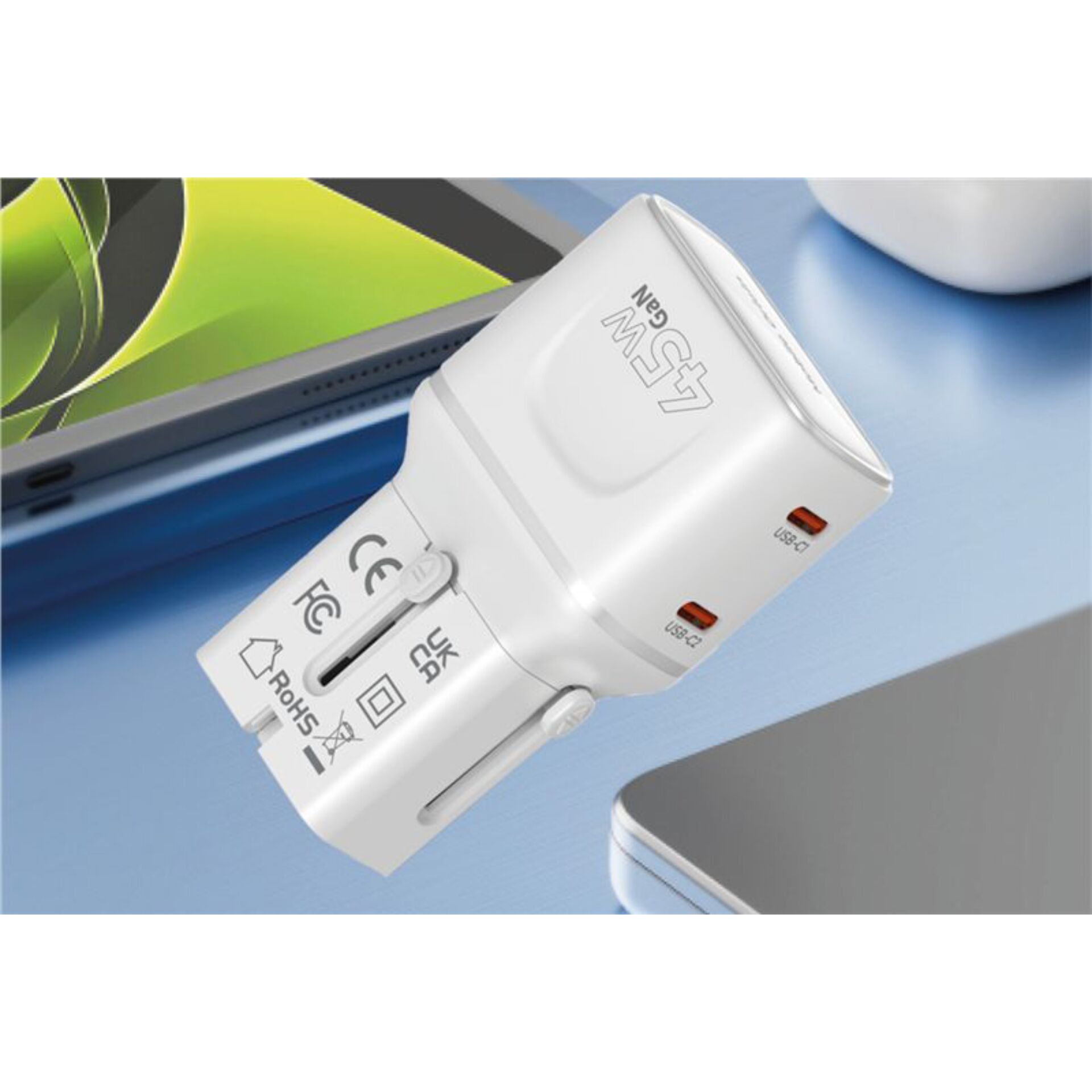USB-C Adapter, Kfz-Ladegerät, Dual-USB, EU-Stecker, kompakt