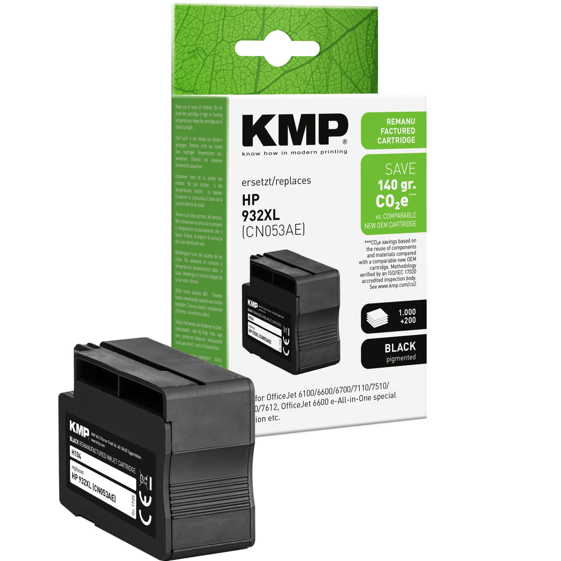 Adapter, Elektronik, Computer-Ausrüstung, Computerausrüstung, QR-Code, Tintenpatrone, KMP, HP 932XL, Schwarz, Tintenpatrone kompatibel