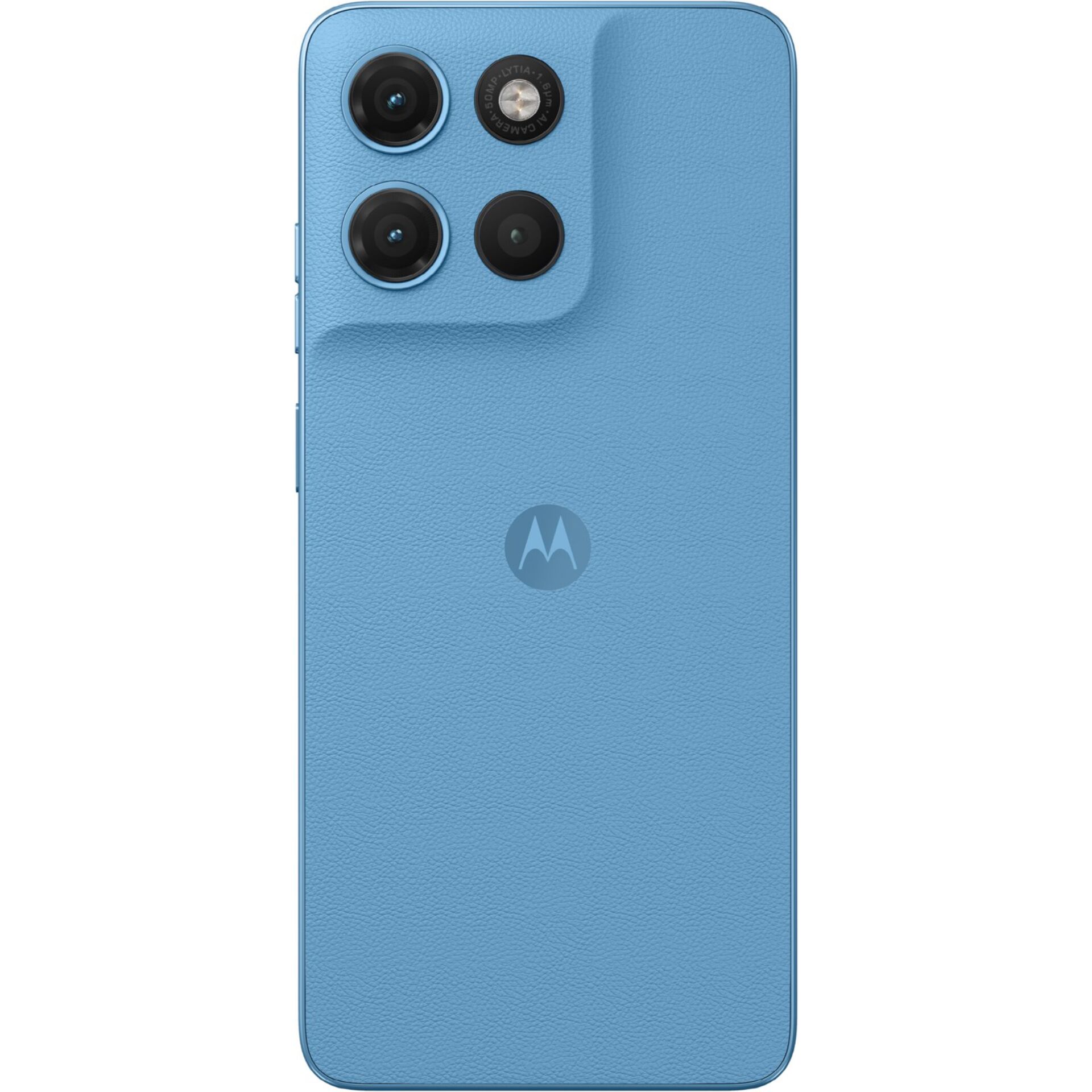 Smartphone, Triple Camera, Blau, Lederstruktur, Motorola Logo