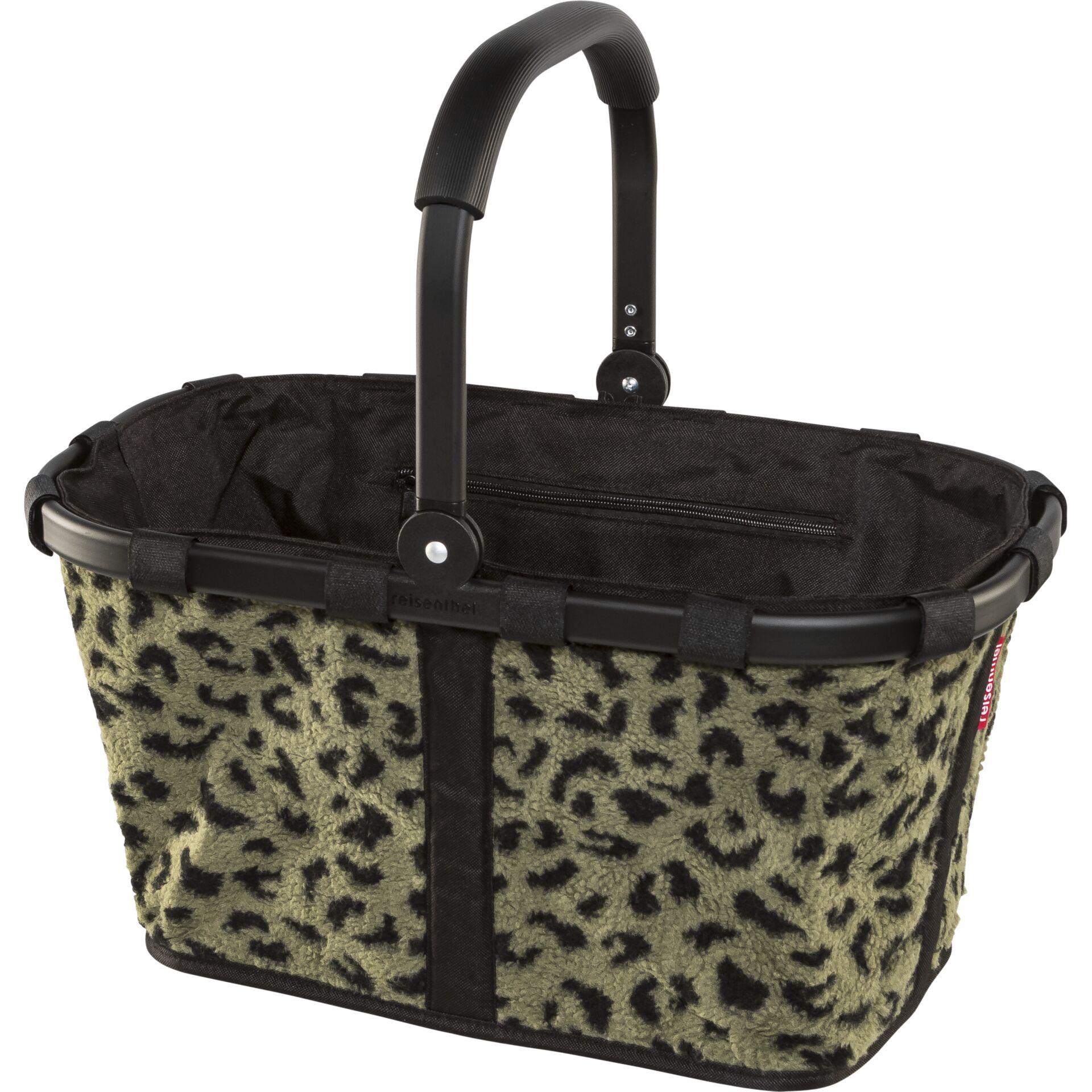 handtasche, leopardenmuster, stoff, griff, schwarze kante