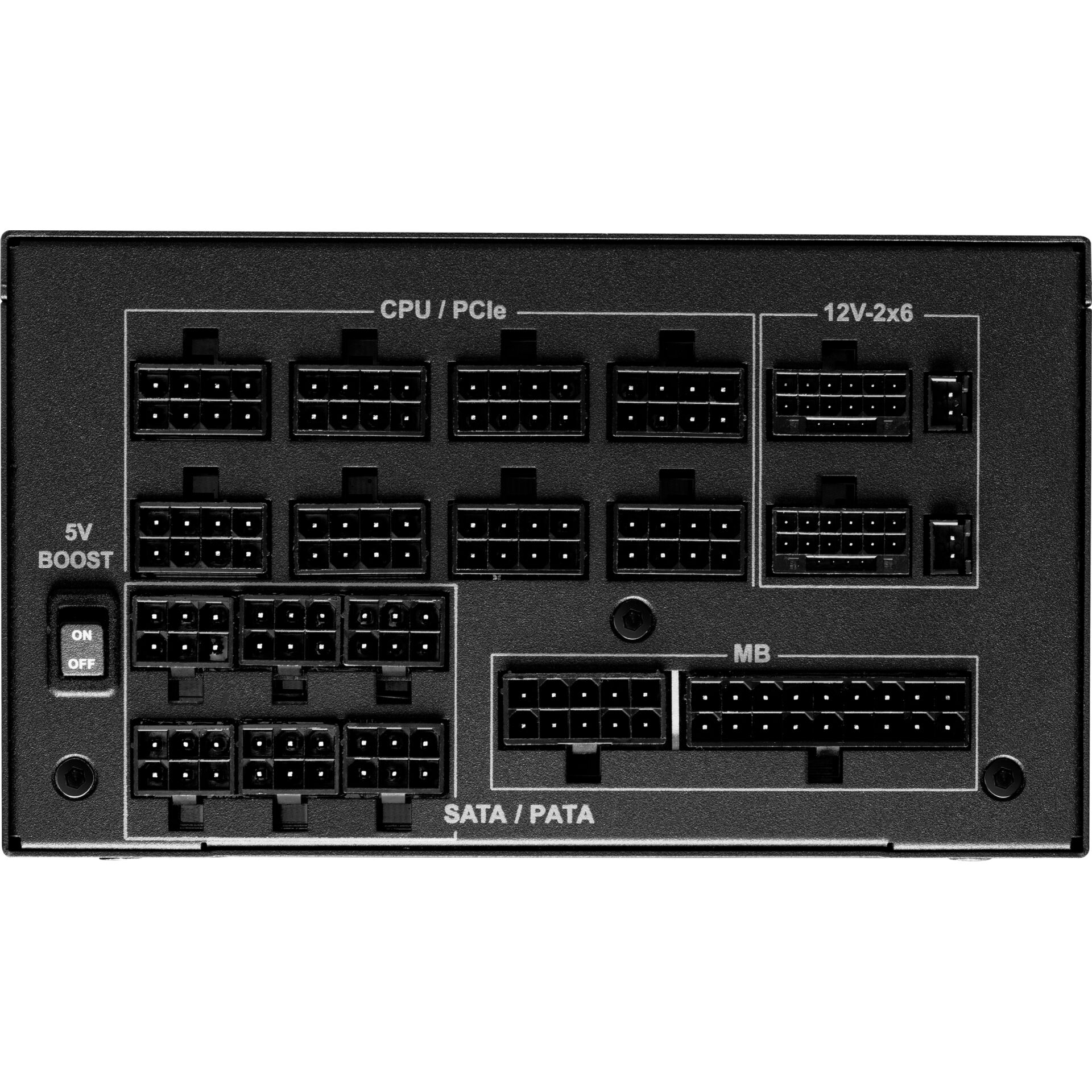 PCIe Stromverteiler, CPU-Stromanschluss, SATA-Ports, MB-Anschluss, 12V-Stromversorgung