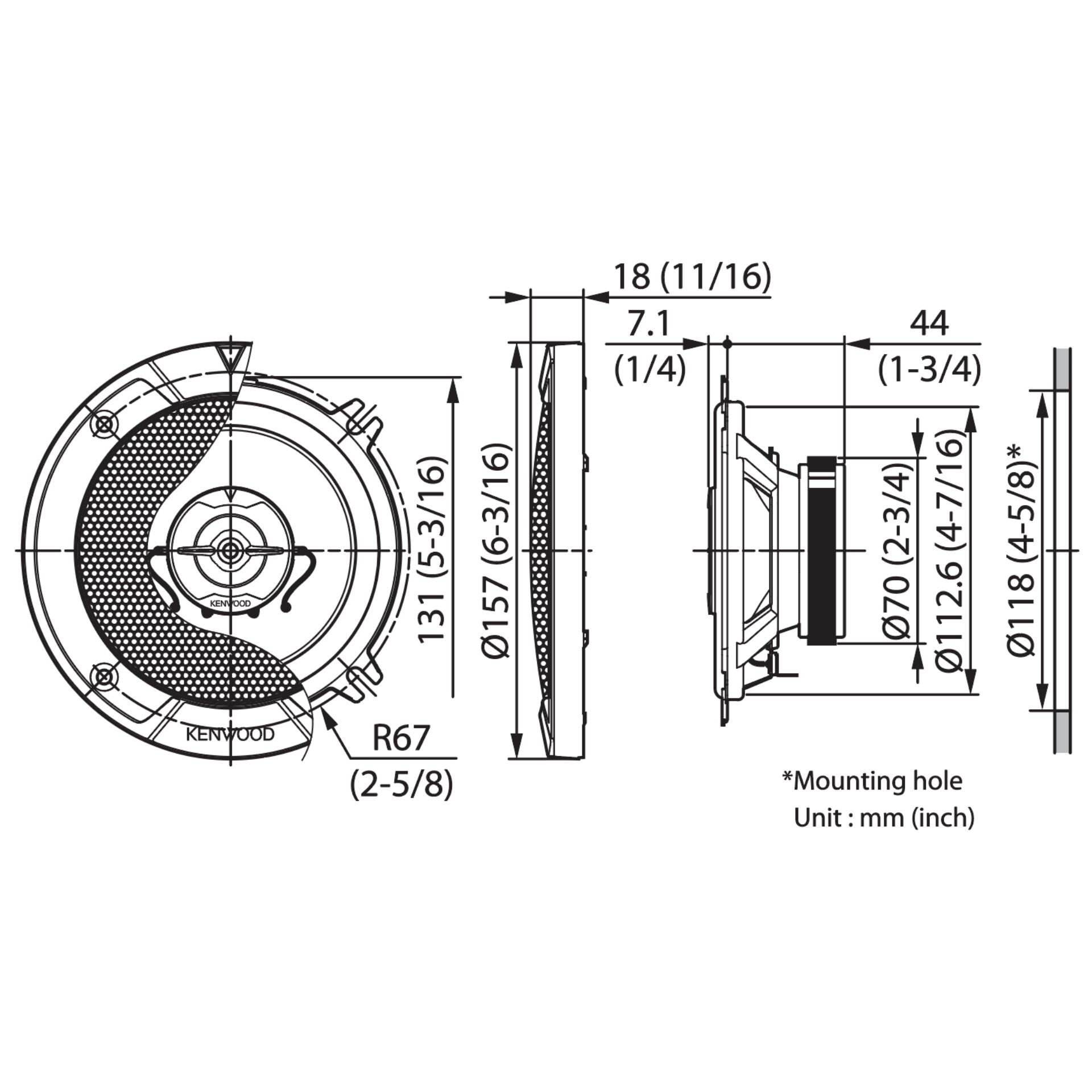 Lautsprecher, Woofer, Technische Zeichnung, Montageloch, Durchmesser