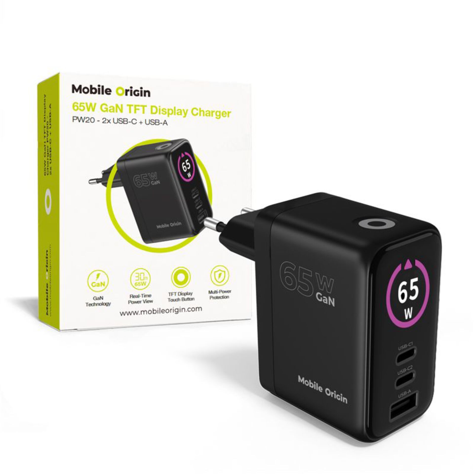 Mobile Origin 65W GaN Charger  PW20 2x USB-C + USB-A