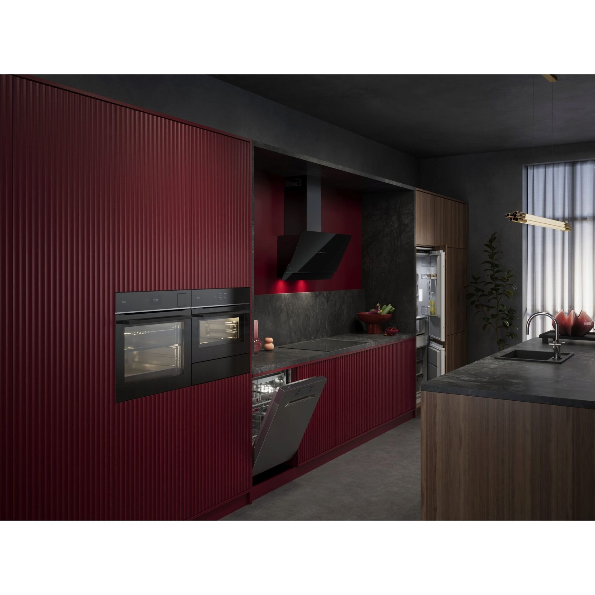 Drinnen, Innenarchitektur, Paneele aus Holz, Küche, Mikrowelle