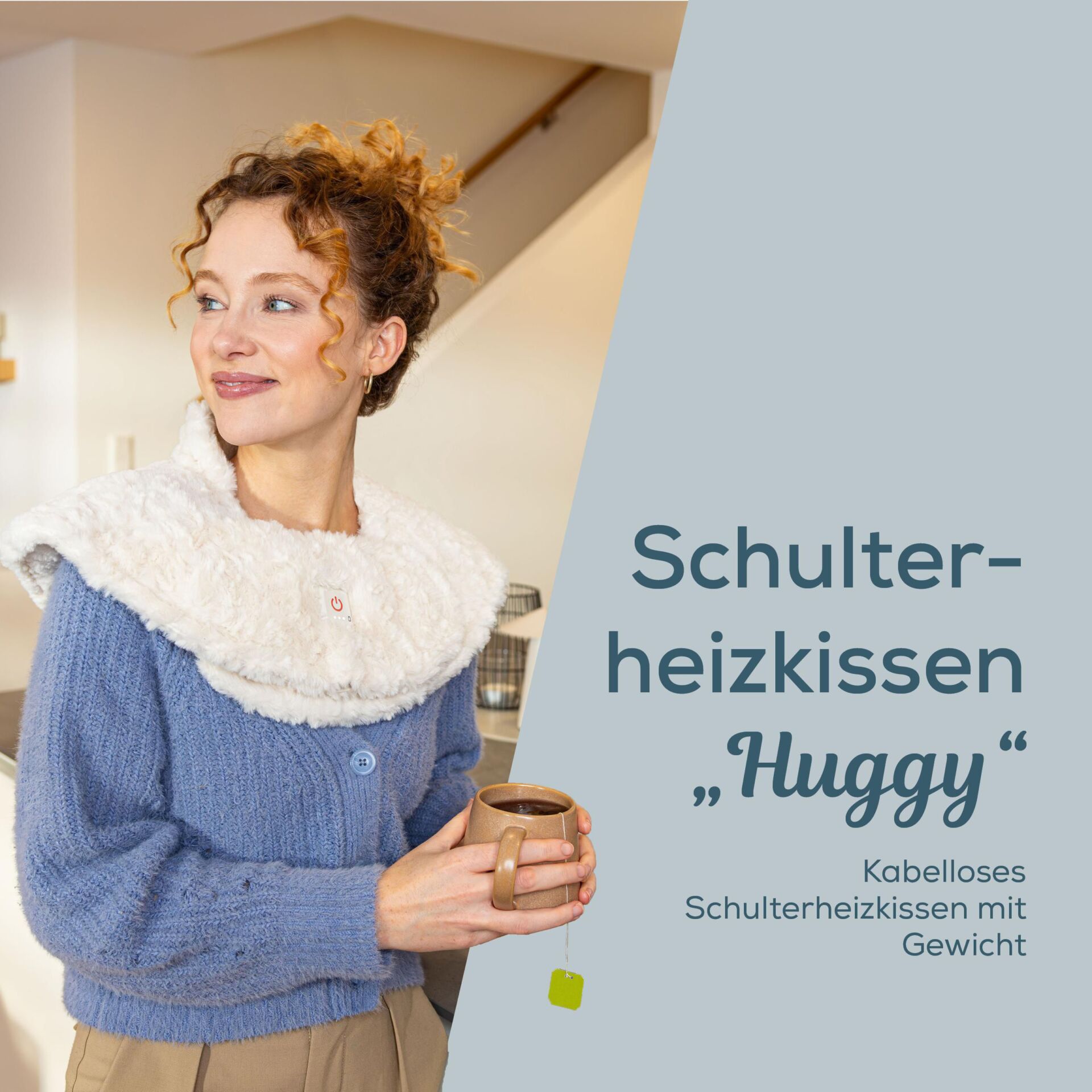 Schulterkissen, Huggy, Kuschelfell, Blau, Kabellos