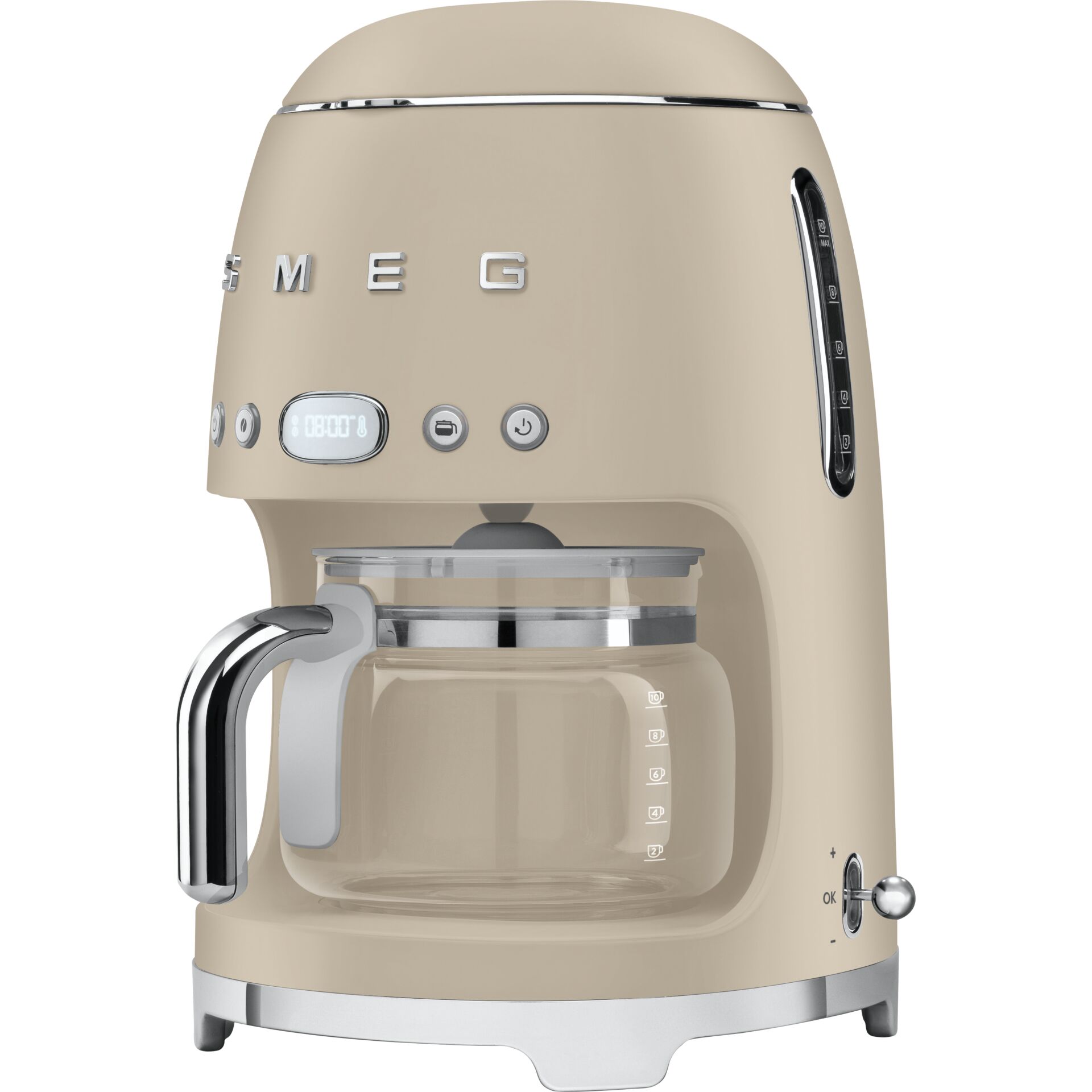Kaffeemaschine, Espressomaschine, Pastellbeige, Glaskanne, Chrom-Details